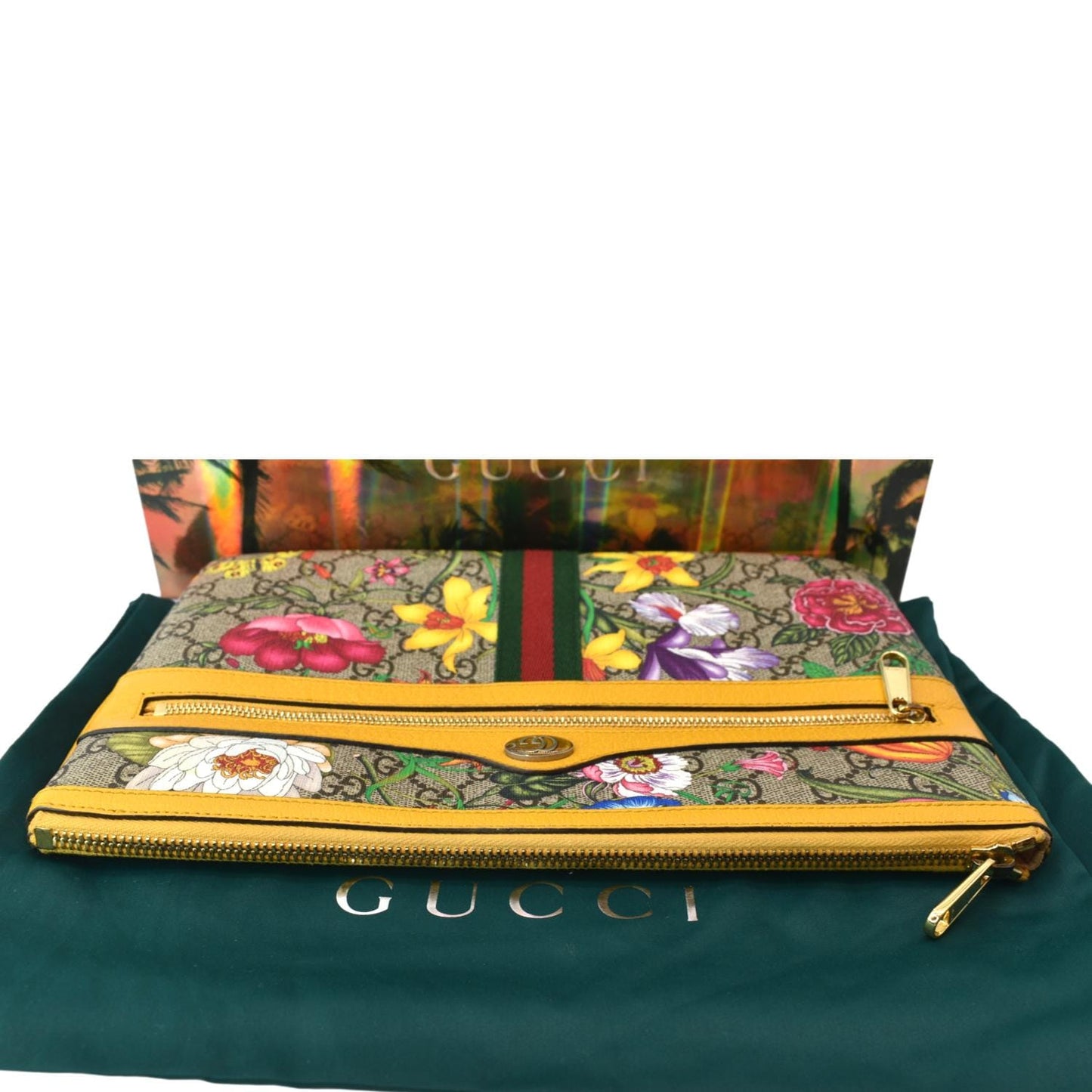 Gucci Ophidia Flora Pouch Clutch Bag Multicolor Leather Monogram