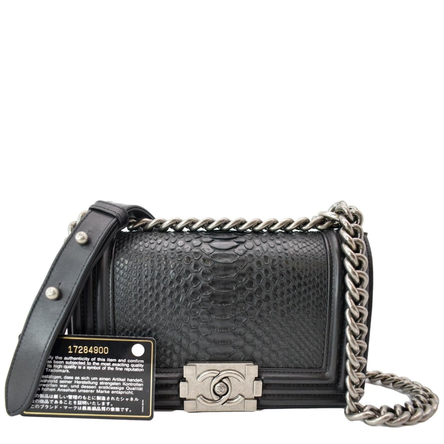 Chanel Flap Boy Python Leather Black Travel Bag