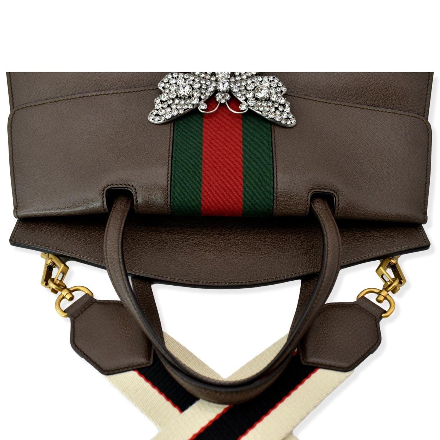 Gucci Butterfly Linea Totem Top Handle Shoulder Bag Leather Brown