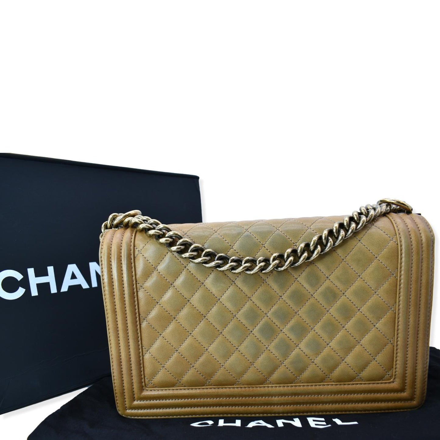 Chanel Boy Flap Shoulder Bag Leather Beige