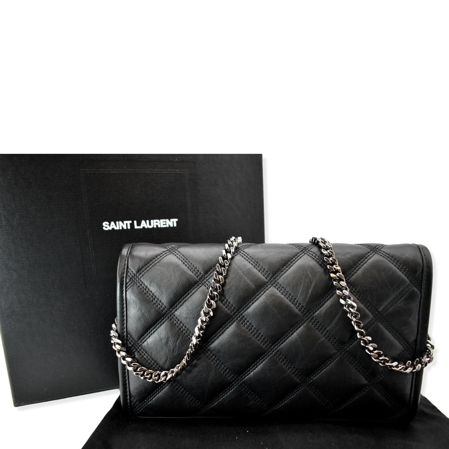 YSL Saint Laurent Yves Becky Crossbody Bag Leather Quilted Black