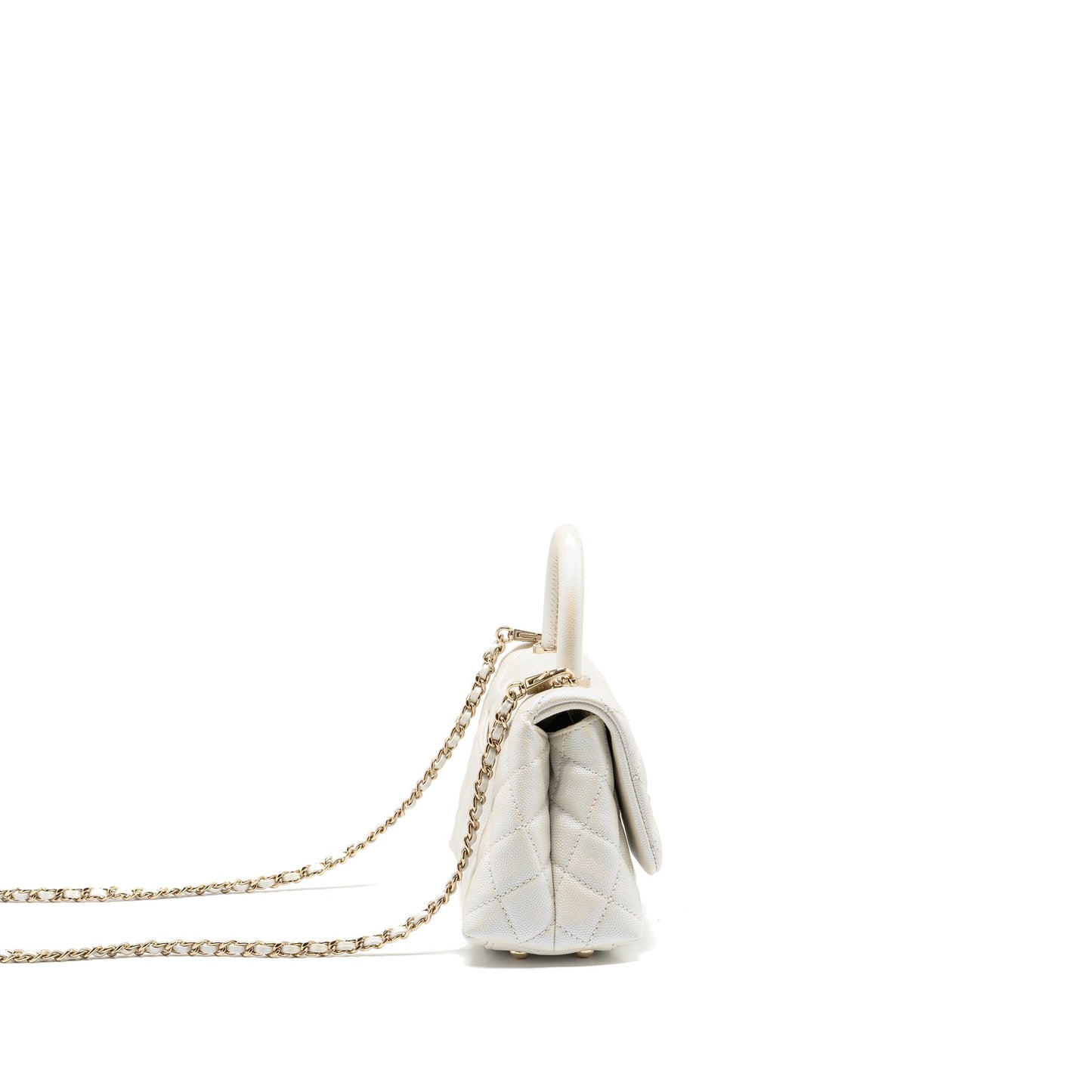 Chanel Coco handle caviar iridescent LGHW White Mini Bag