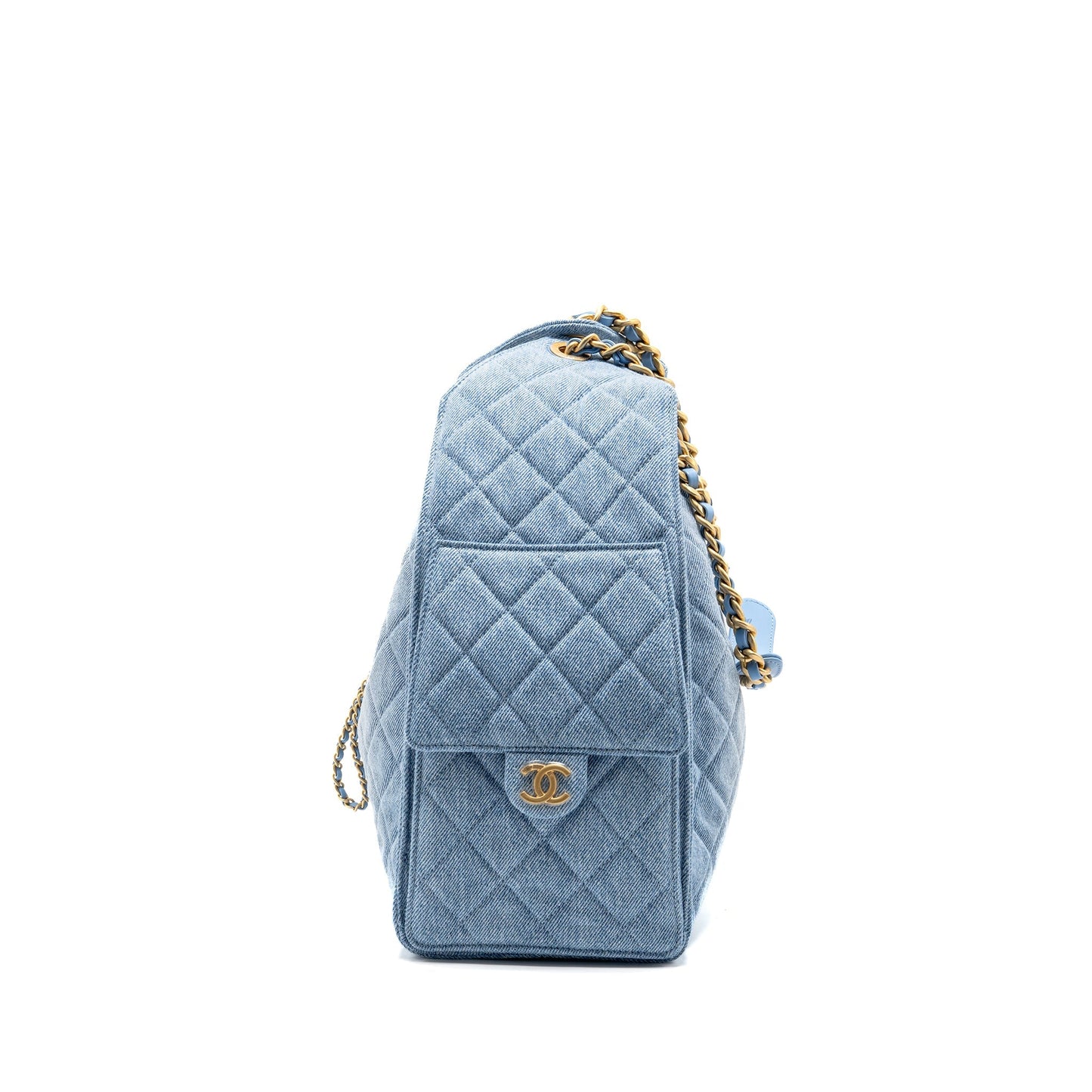 Chanel 25 Washed Denim GHW Microchip Black Blue Handbag