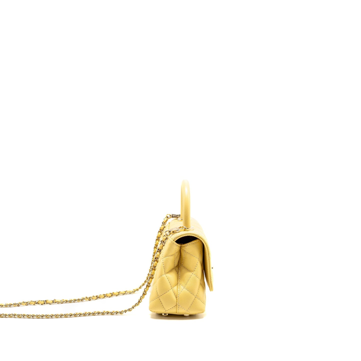 Chanel Coco Handle Caviar Yellow LGHW Microchip Mini Bag