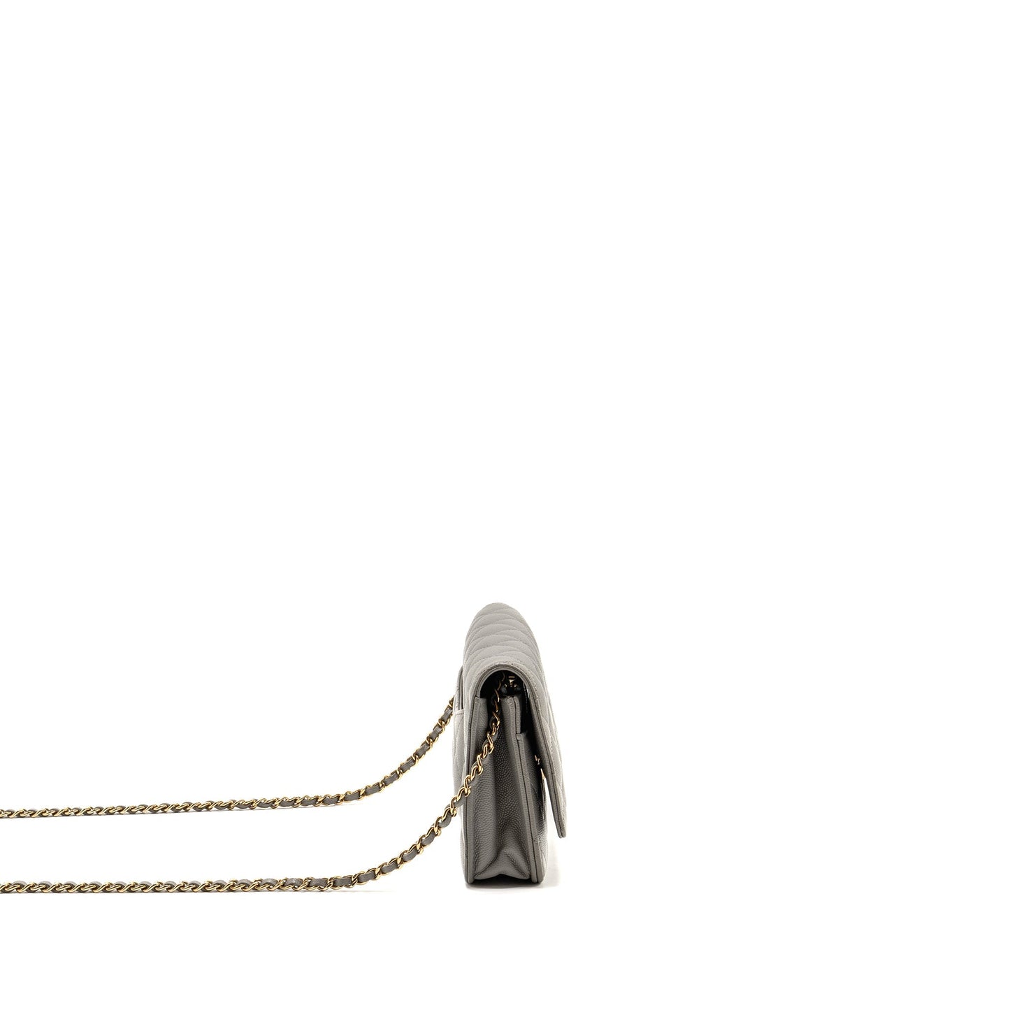 Chanel Classic on Caviar LGHW Microchip Grey Wallet Case