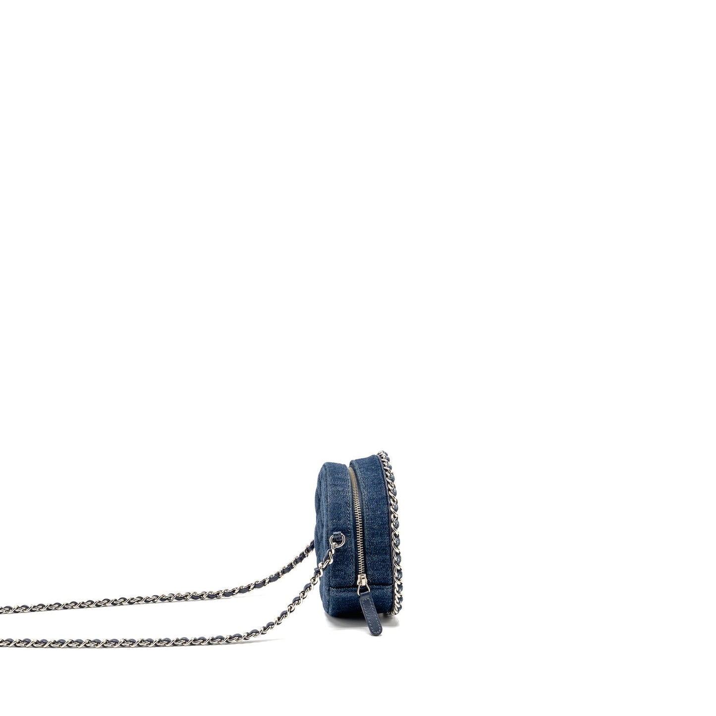 Chanel CC Quilted Round Denim Dark SHW Black Blue Clutch Bag
