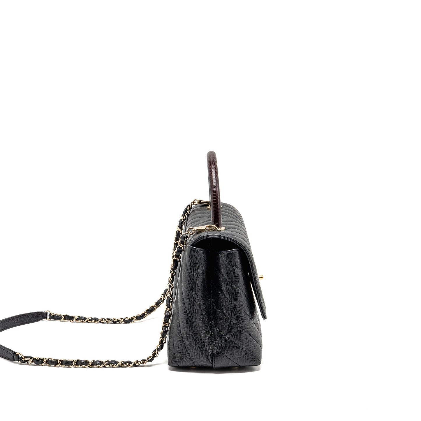 Chanel Chevron Coco Handle Caviar burgundy handle Black Handbag