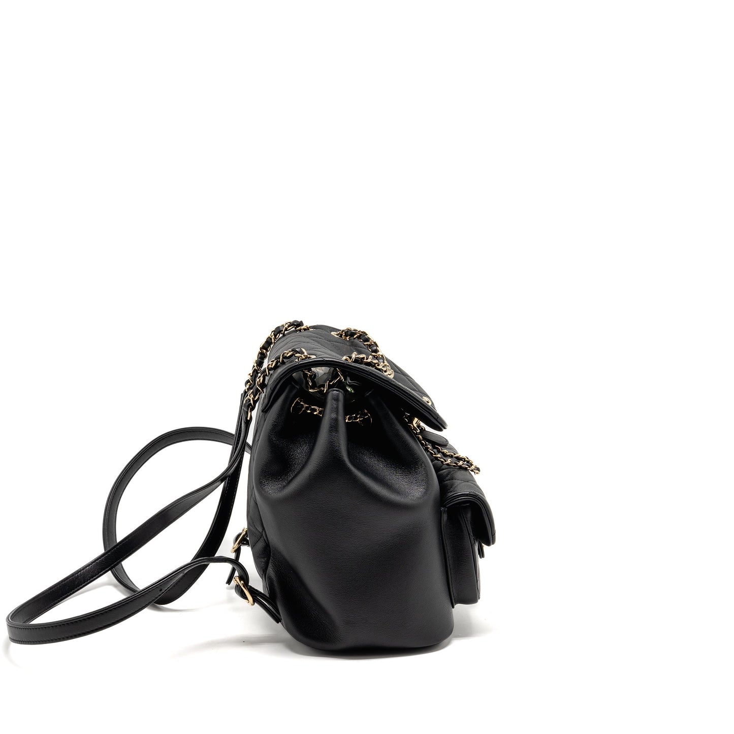 Chanel Duma Backpack Calfskin LGHW microchip Black Number At3Xj2Th