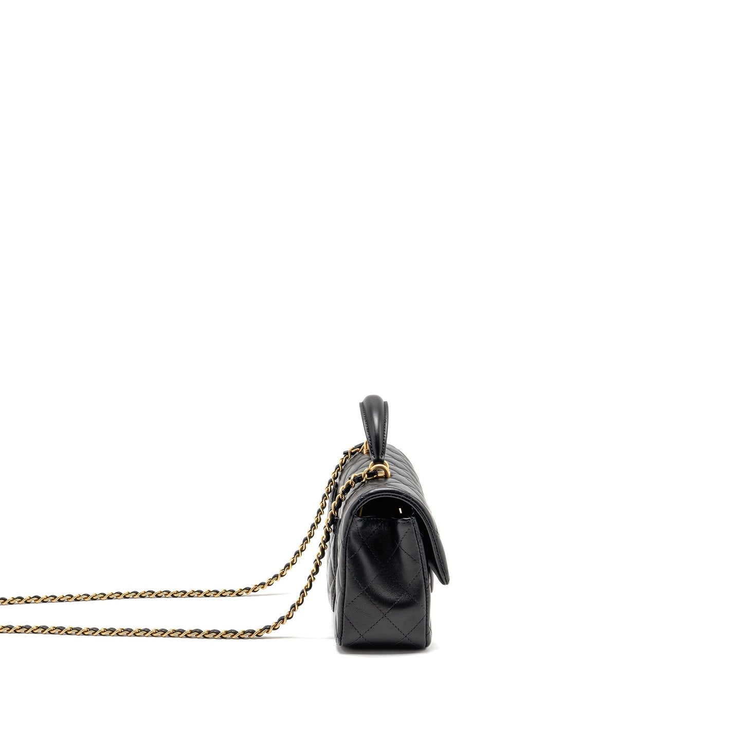 Chanel Top Handle Rectangular Lambskin GHW microchip Black Mini Bag