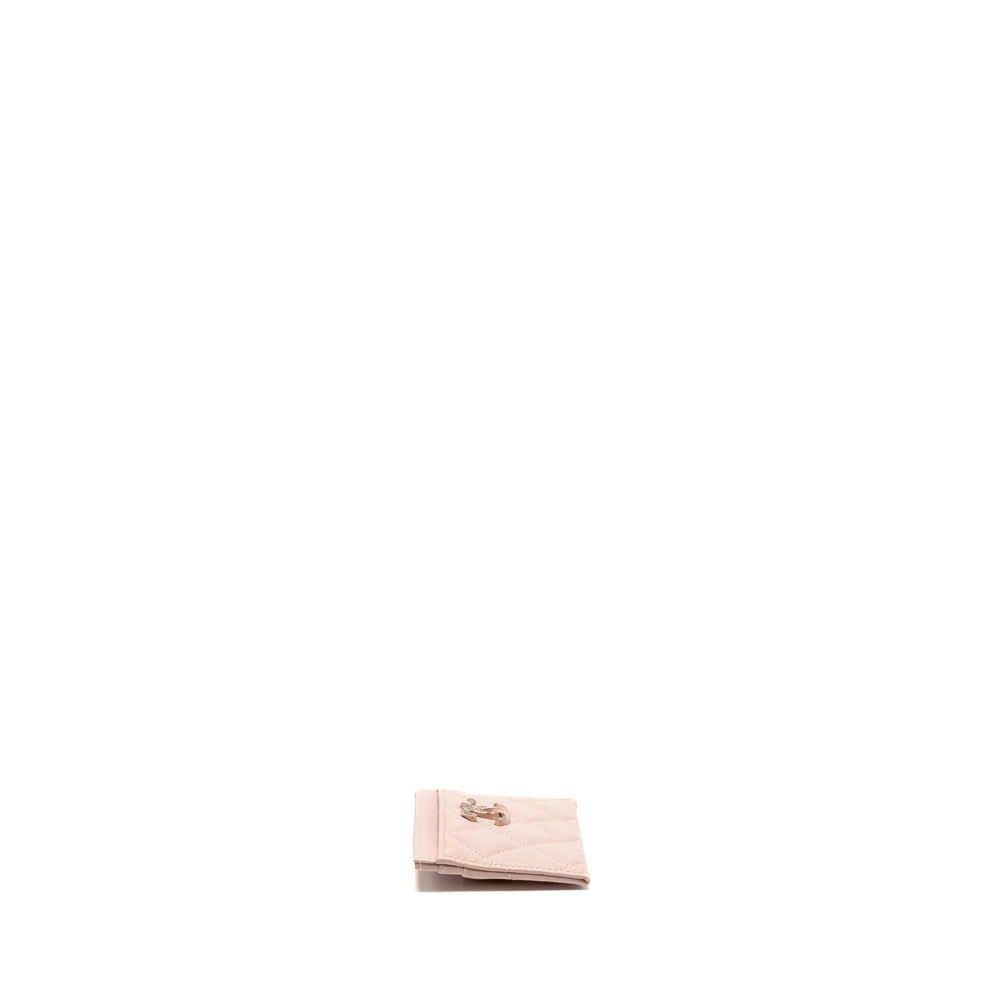 Chanel Crystal CC Logo Card Holder Caviar Pink Wallet Case