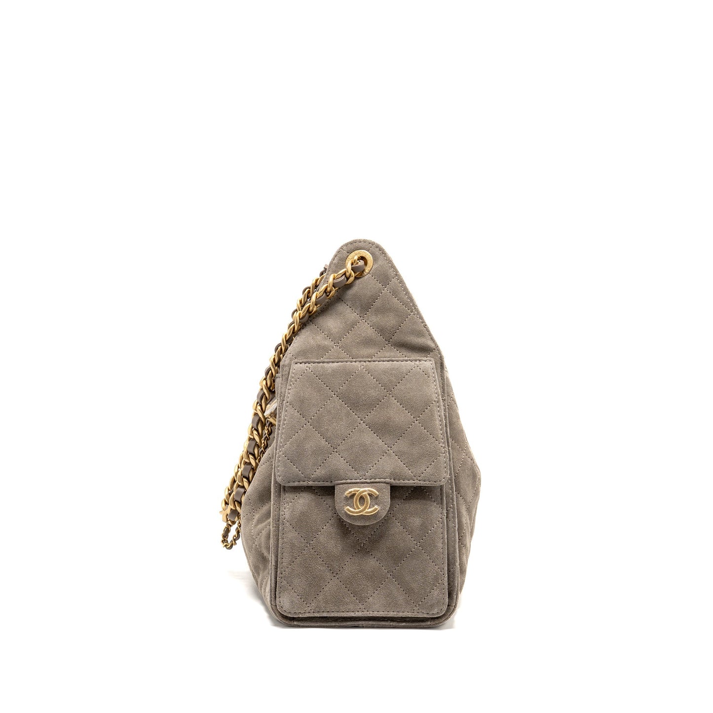 Chanel 25 Suede GHW microchip Grey Small Handbag