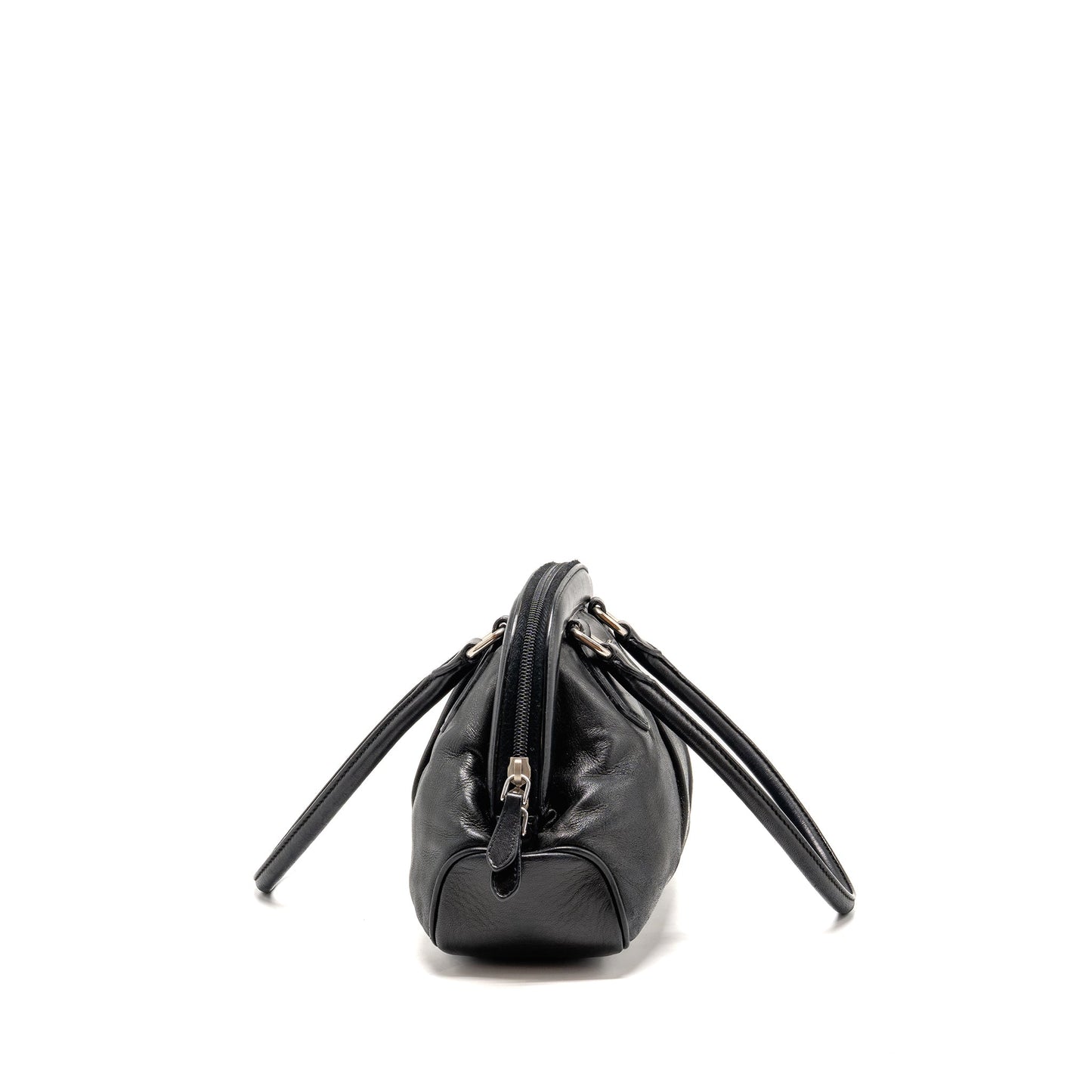 Prada Top Handle Dangle Purse Handbag Leather Black Travel Bag