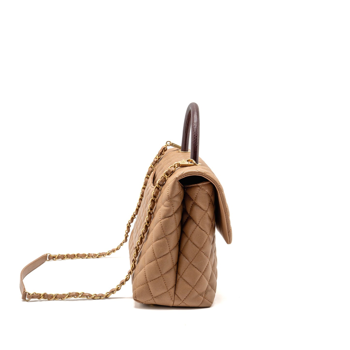 Chanel Coco Handle Lizard Handle Caviar GHW Beige Handbag