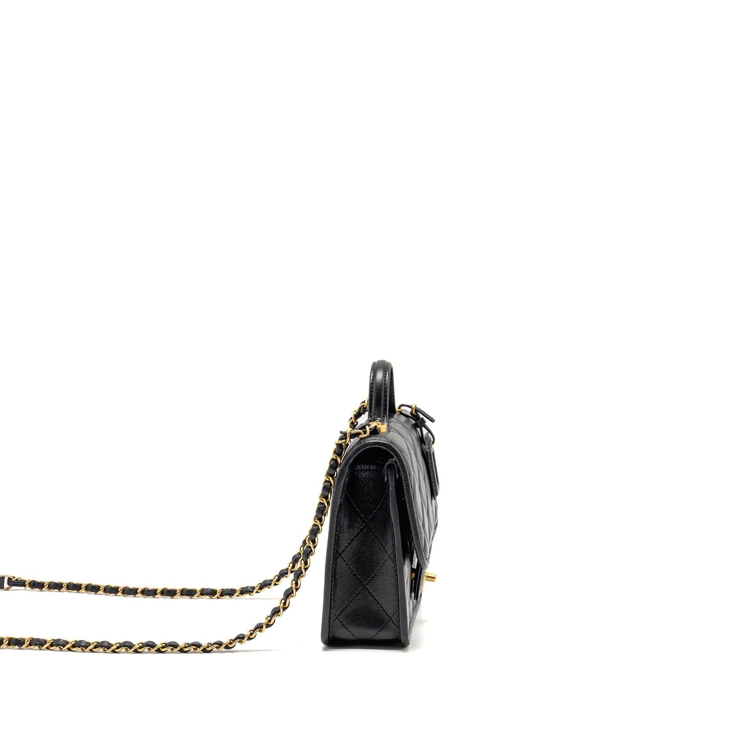 Chanel 22K Flap Top Handle Shiny Grained Black Shoulder Bag