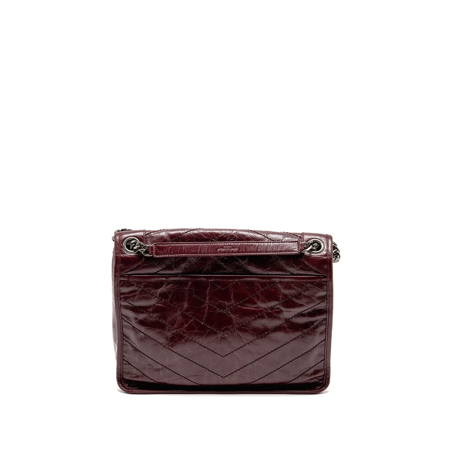 YSL Saint Laurent Niki Purse Calfskin Burgundy Ruthenium Shoulder Bag Mini Medium