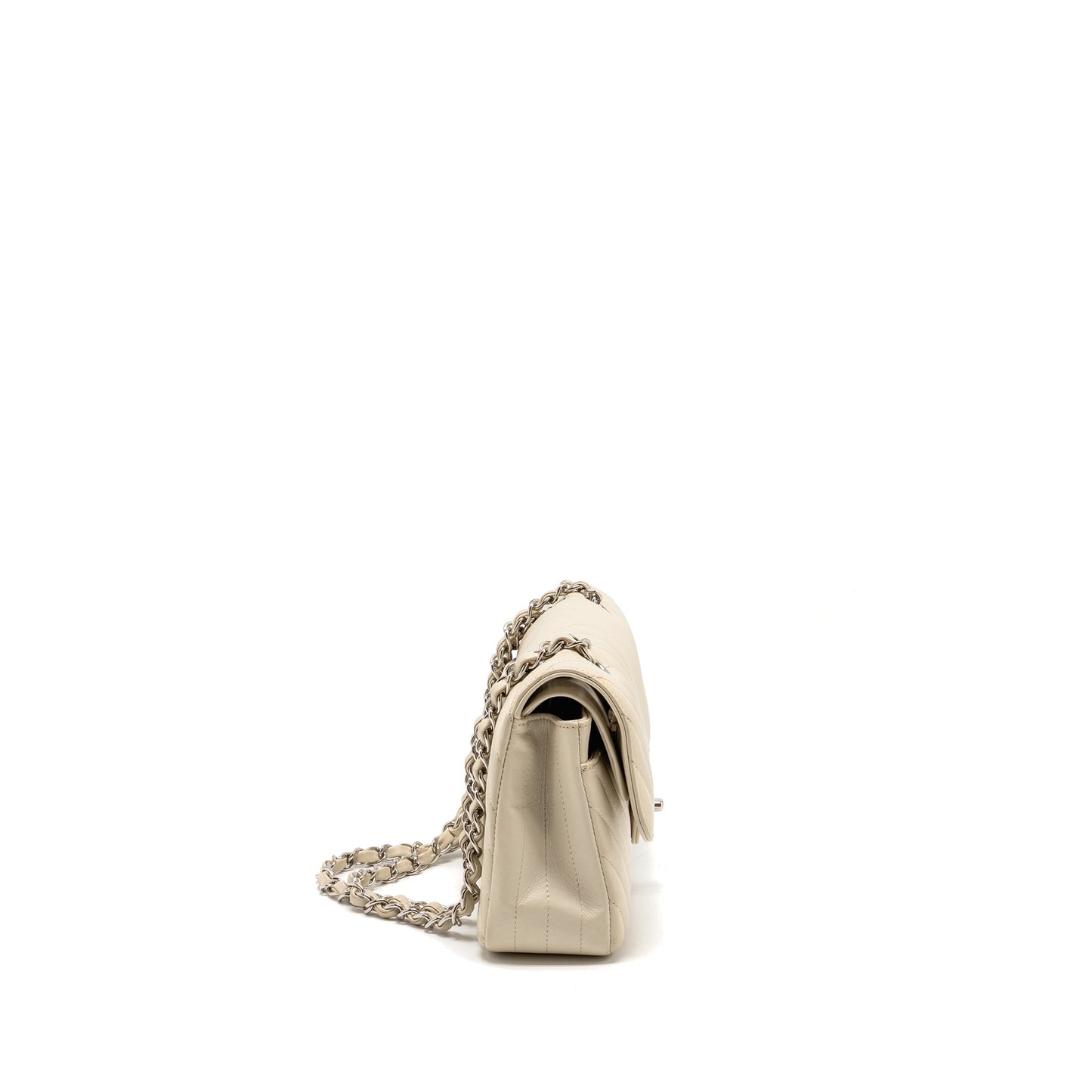 Chanel Classic Double Flap Chevron Lambskin Cream Small Shoulder Bag