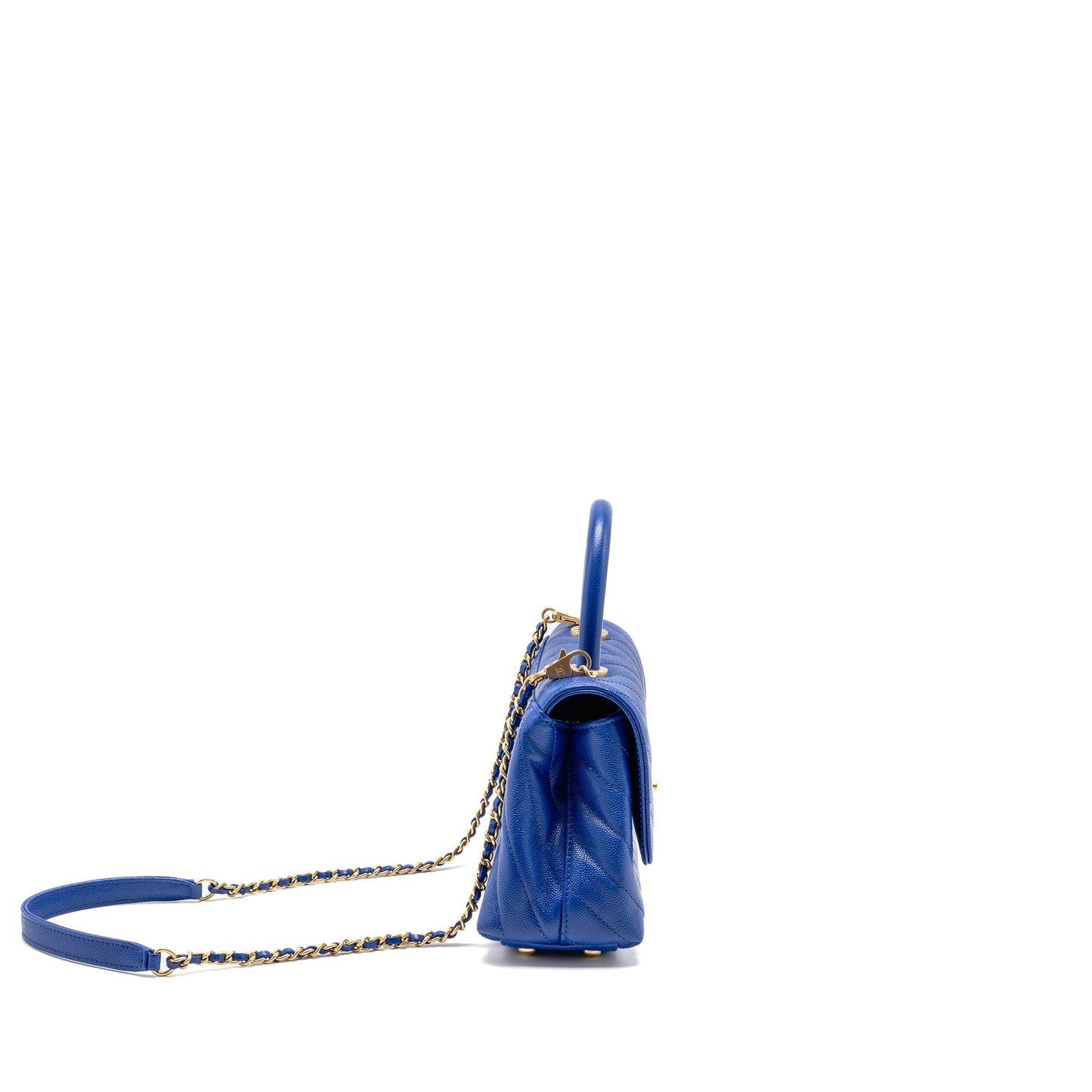 Chanel Coco Handle Chevron Caviar GHW Blue Small Handbag
