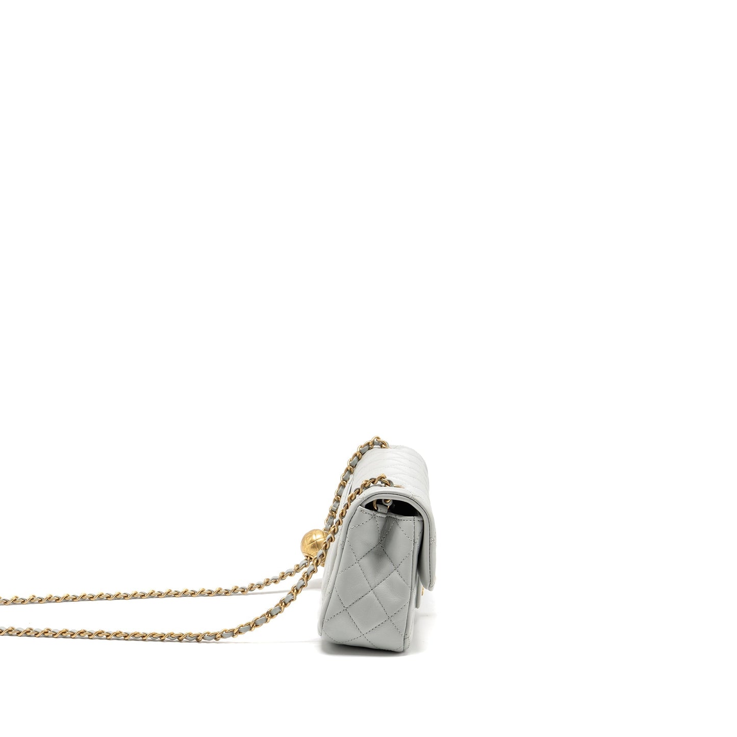 Chanel pearl crush rectangular flap lambskin GHW Grey Shoulder Bag