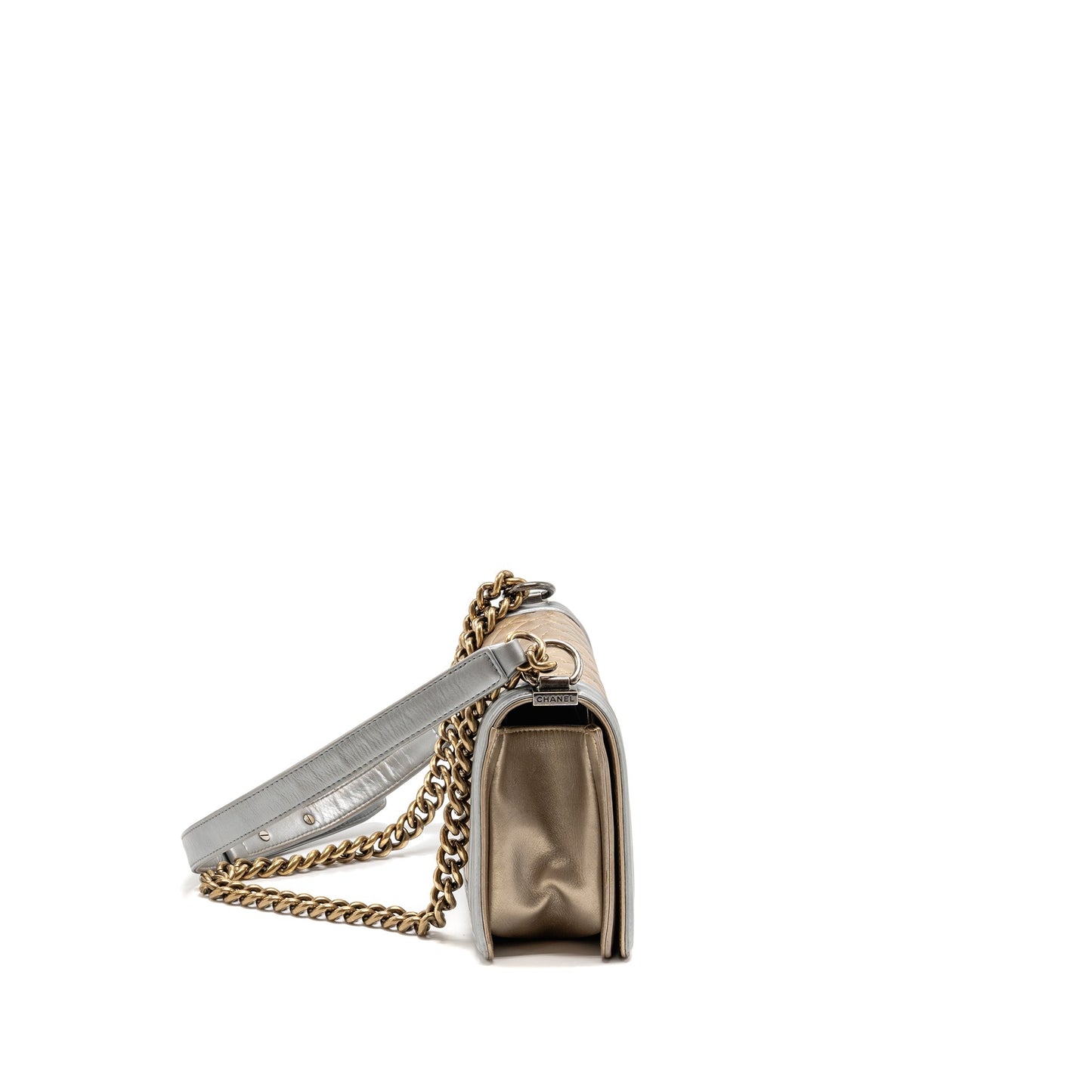 Chanel Boy oloured Hardware Gold Silver Leather Handbag