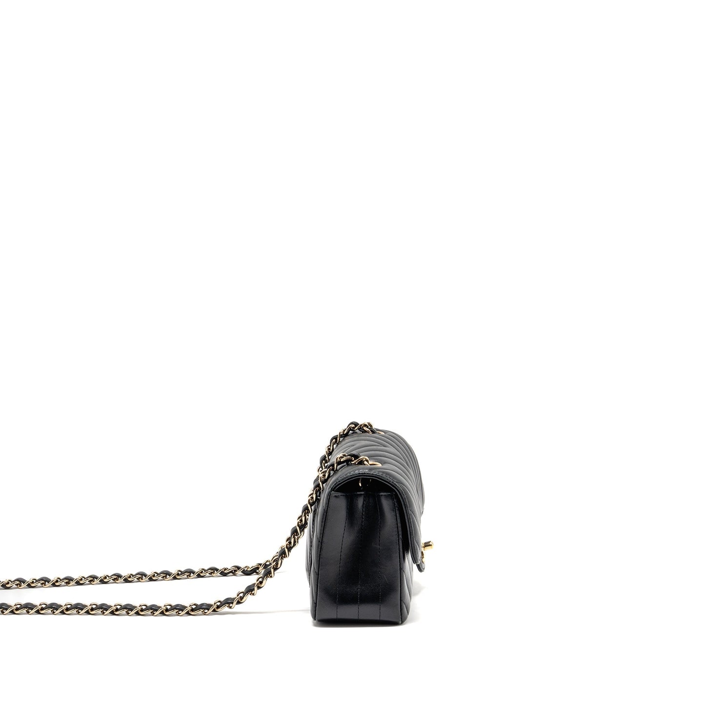 Chanel Rectangular Flap Chevron Lambskin LGHW Black Shoulder Bag