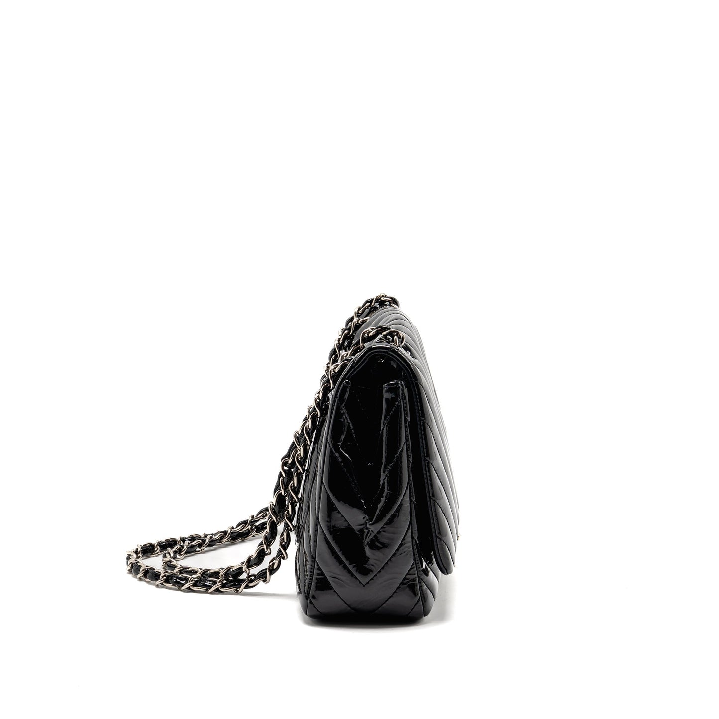 Chanel chevron jumbo single flap patent SHW Black Shoulder Bag
