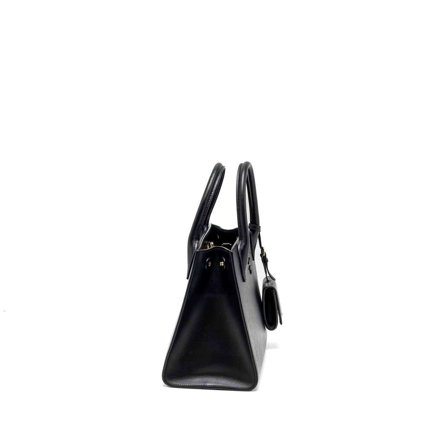 Prada Monochrome Tote Purse Saffiano Calfskin Handbag Black Small Tote Bag