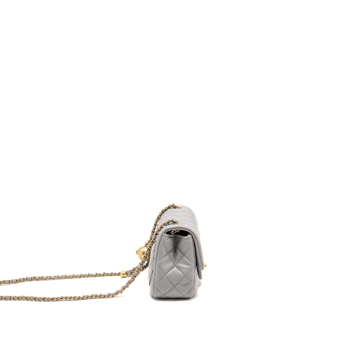 Chanel Pearl Crush Square Flap Lambskin GHW Grey Shoulder Bag Ghw Microchip