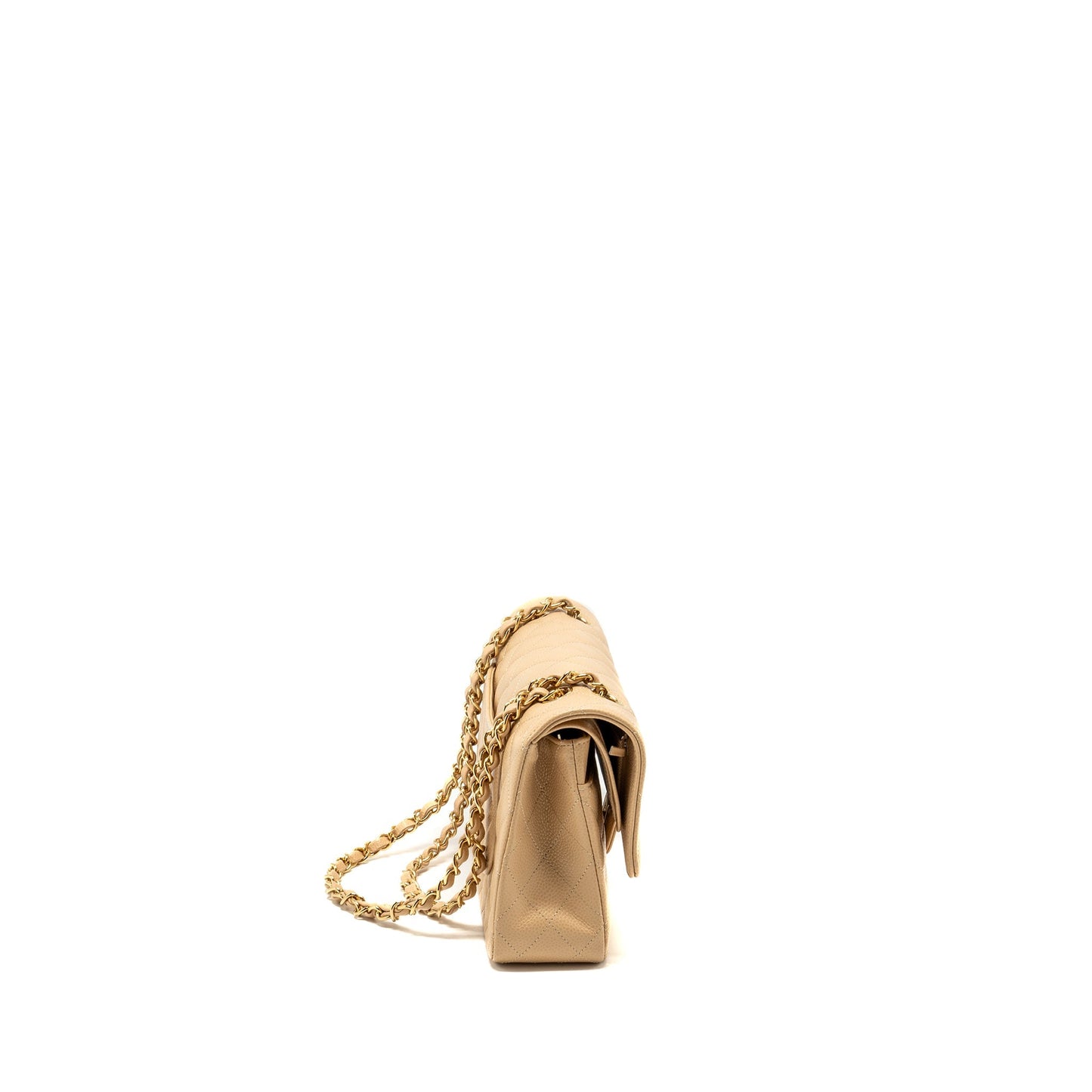 Chanel Classic Double Flap Caviar GHW Microchip Beige Shoulder Bag