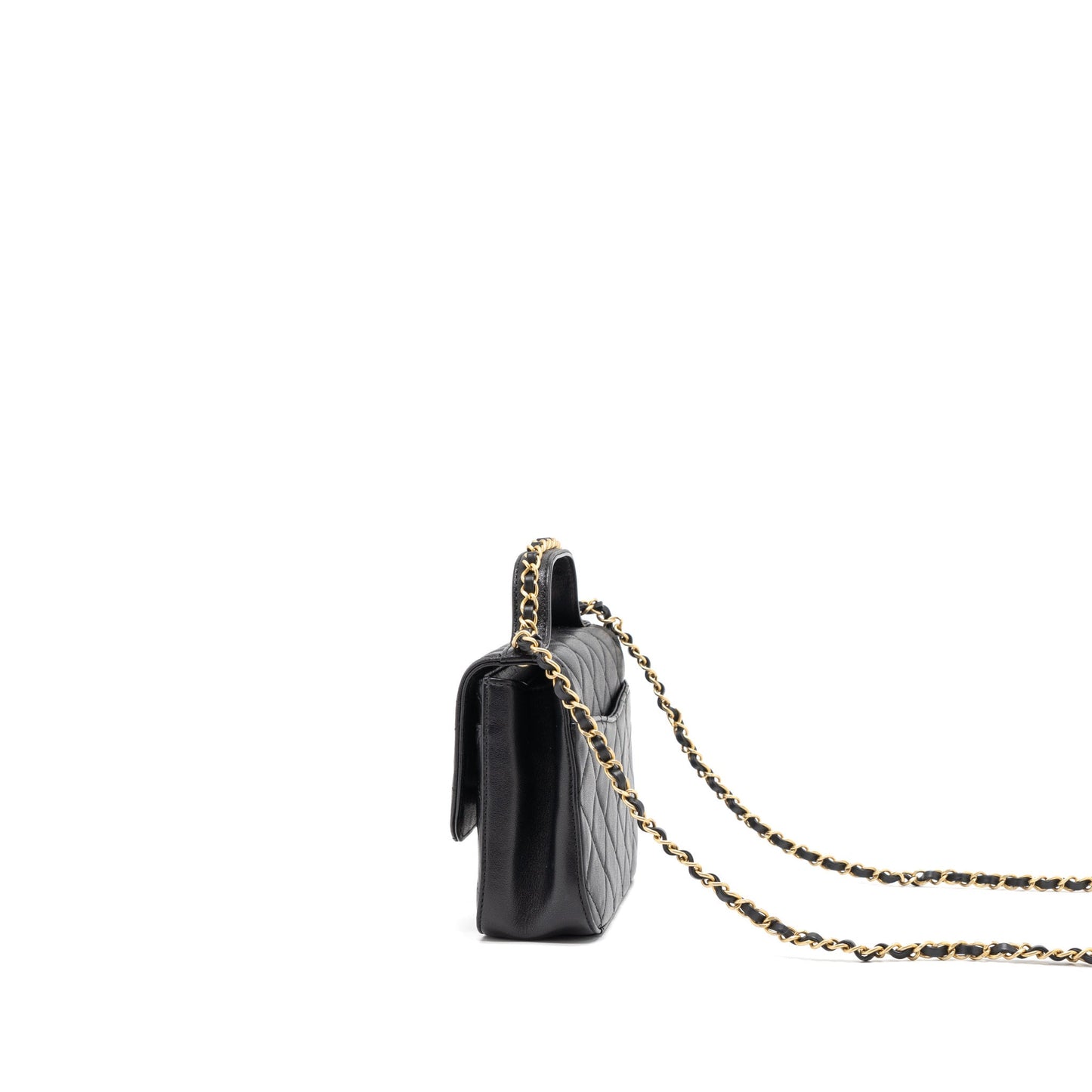 Chanel Top Handle Flap Detailed Logo Goatskin Black Shoulder Bag