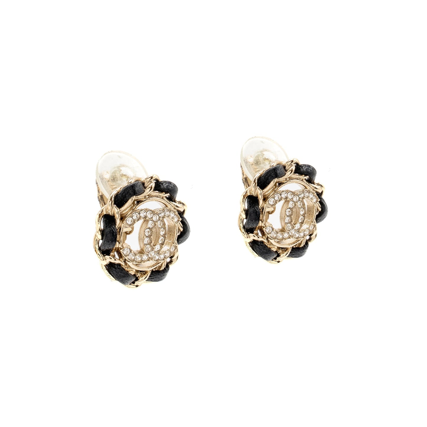 Chanel round cc logo ear clips light Gold Leather Handbag