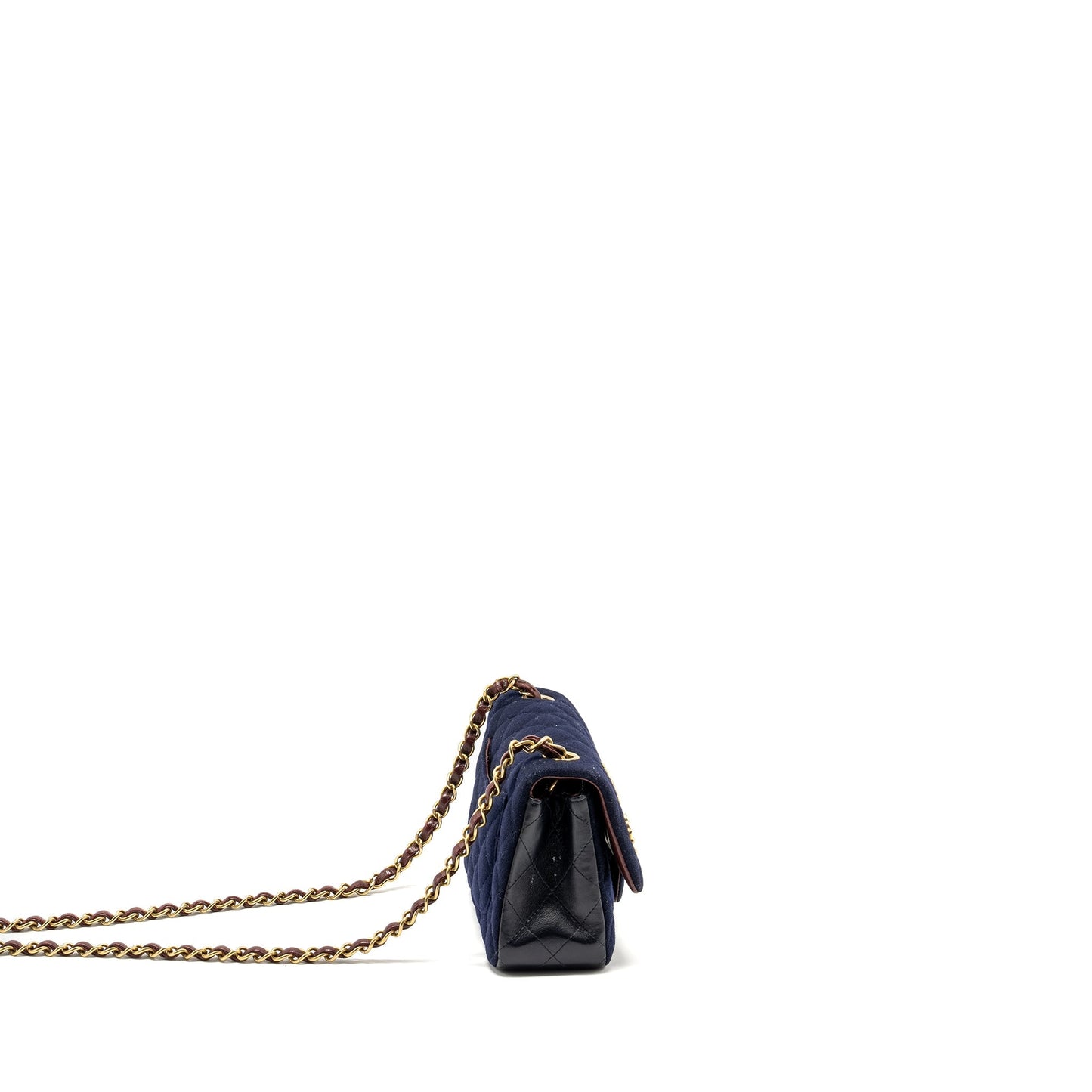 Chanel Rectangular Flap fabric lambskin navy GHW Shoulder Bag