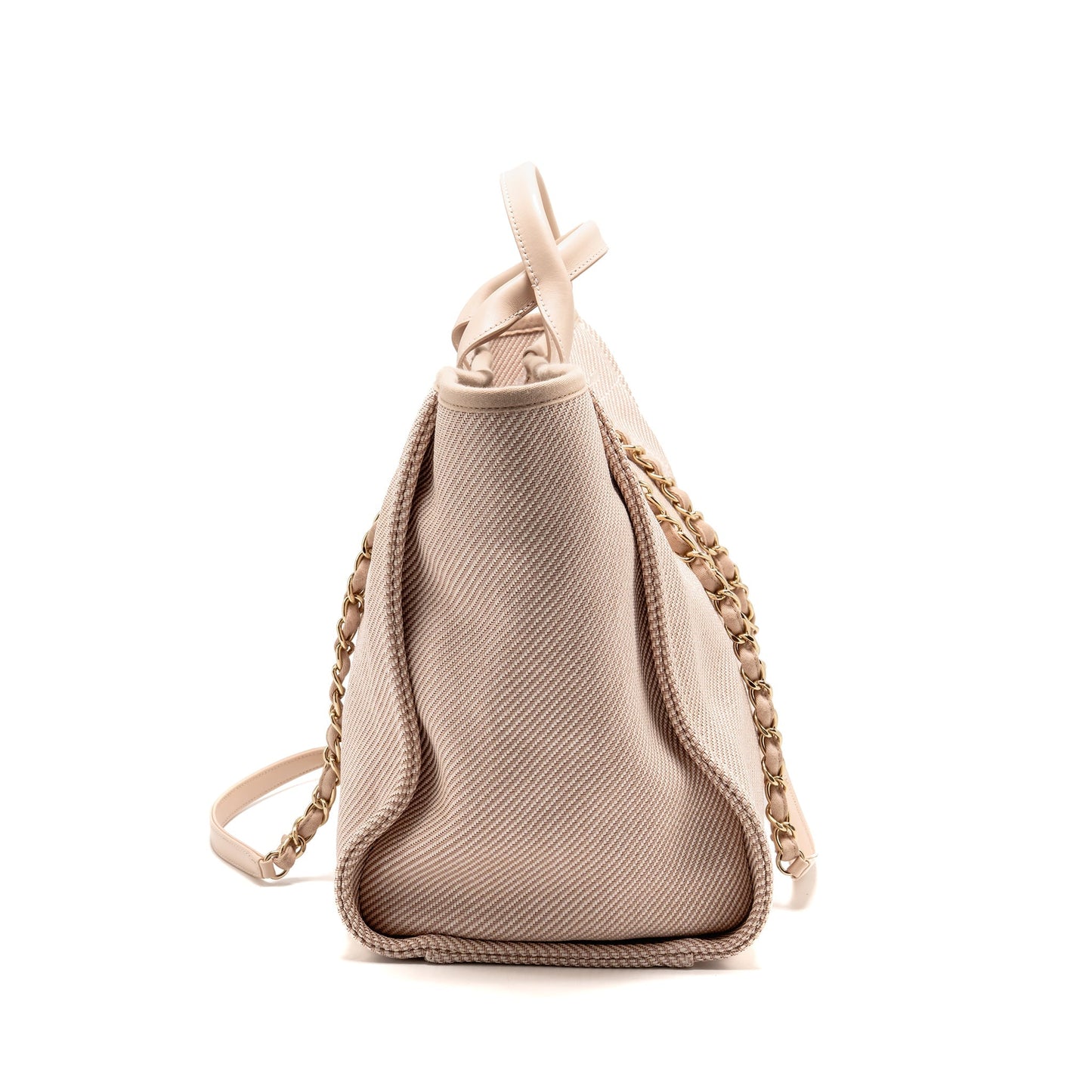 Chanel Deauville Shopping Calfskin Light LGHW White Pink Canvas Tote Bag