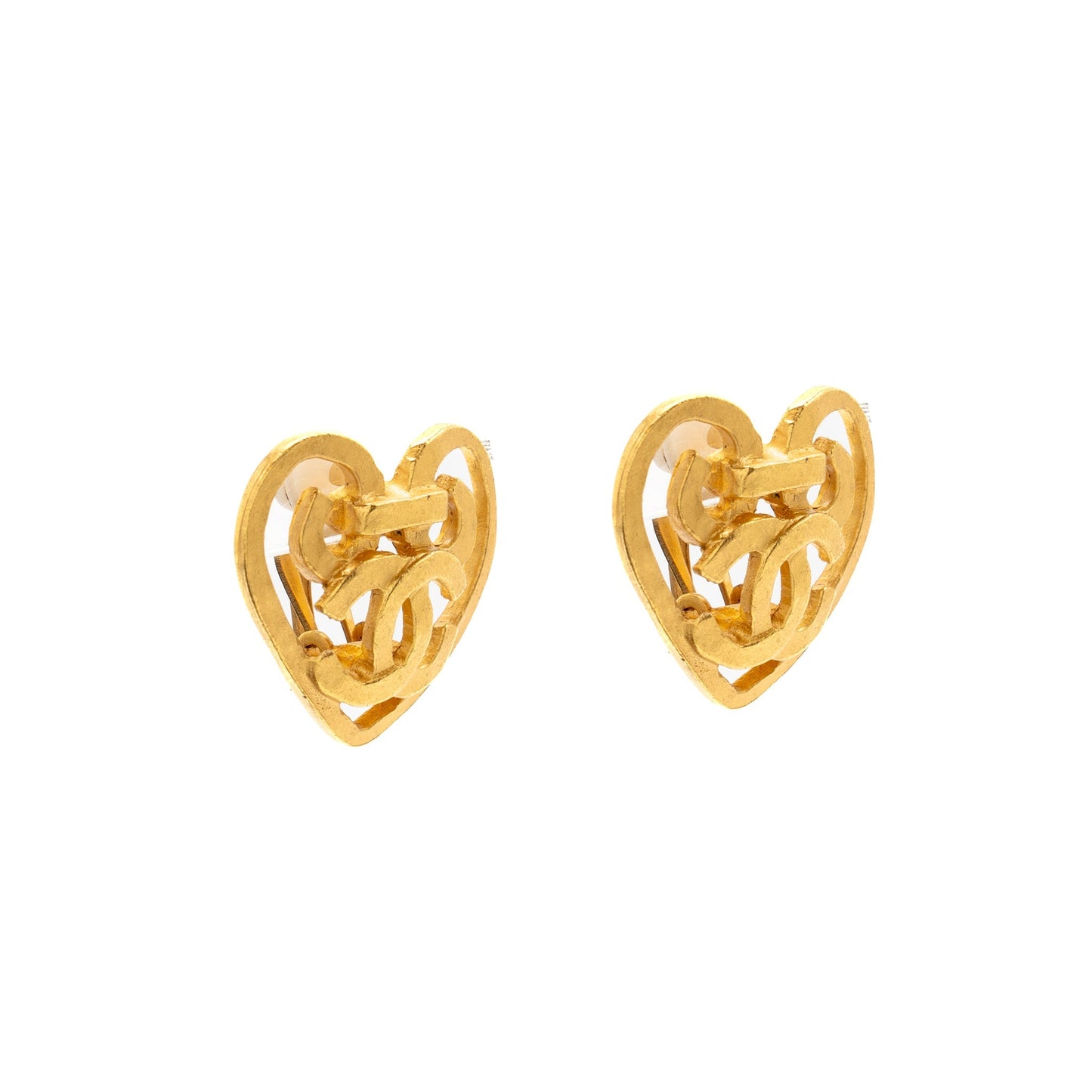 Chanel Heart Shape CC Logo Ear Clips Gold Handbag