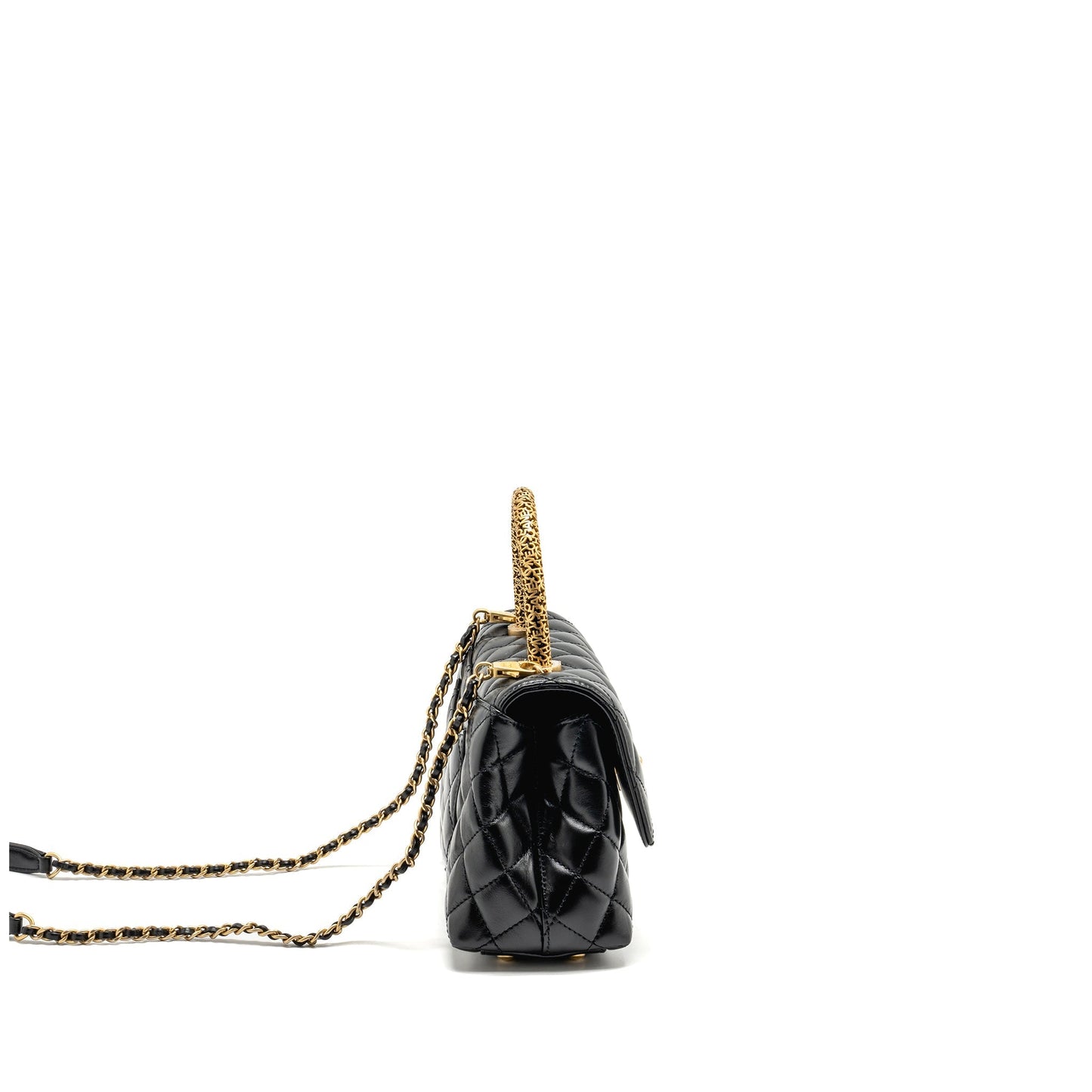 Chanel Detailed alfskin GHW Microchip Black Small Shoulder Bag