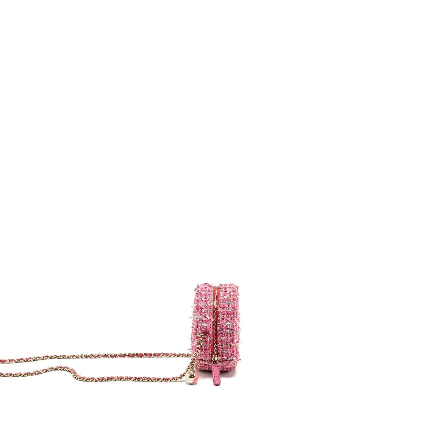 Chanel Round Tweed LGHW Multicolour Pink Clutch Bag Lghw 1