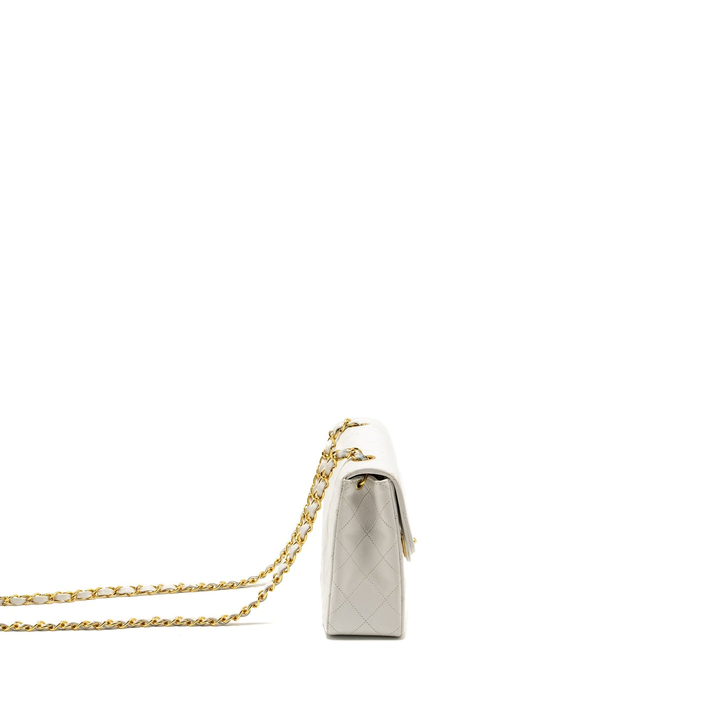 Chanel quilted square flap lambskin GHW White Shoulder Bag
