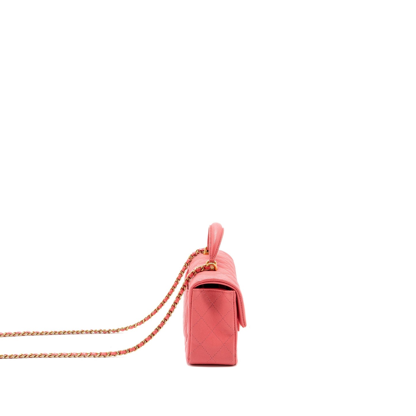 Chanel Top Handle Rectangular Flap Caviar GHW Pink Shoulder Bag