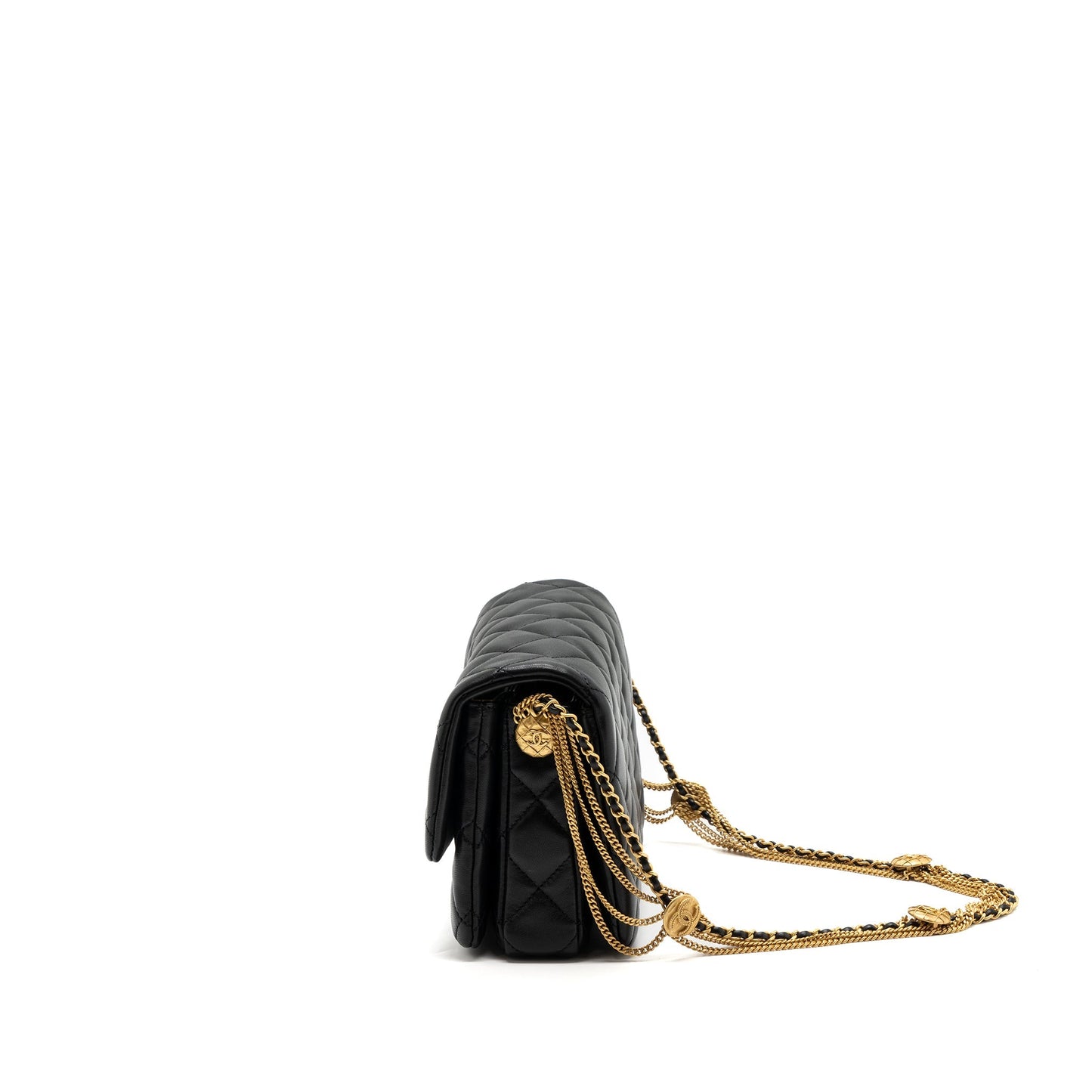 Chanel 22a Button On Flap Lambskin Brushed Black Shoulder Bag