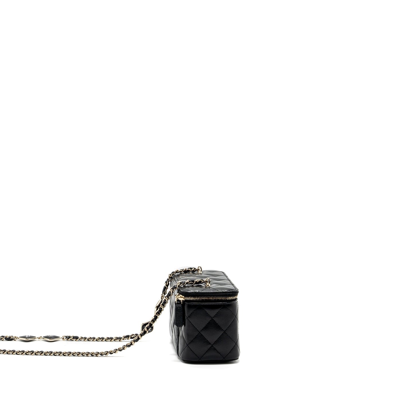 Chanel long vanity charms Calfskin LGHW microchip Black Key Chain