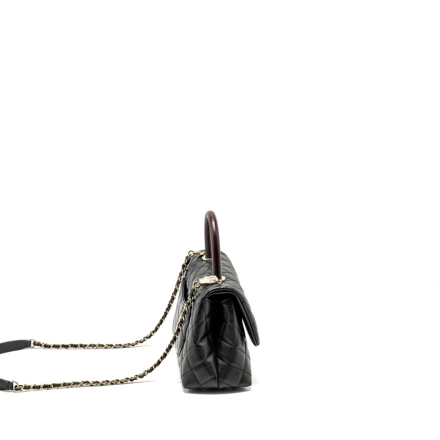 Chanel Coco Handle Lizard Embossed Handle Caviar Black Small Handbag
