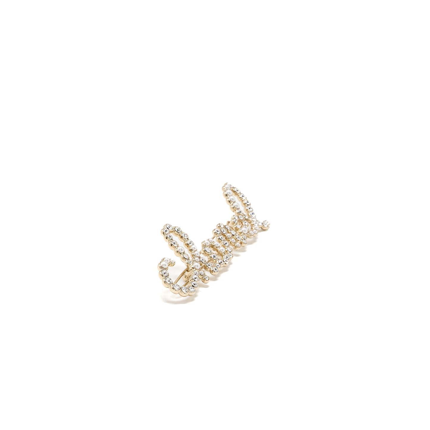 Chanel Letter crystal pearl hair clip light Gold Handbag