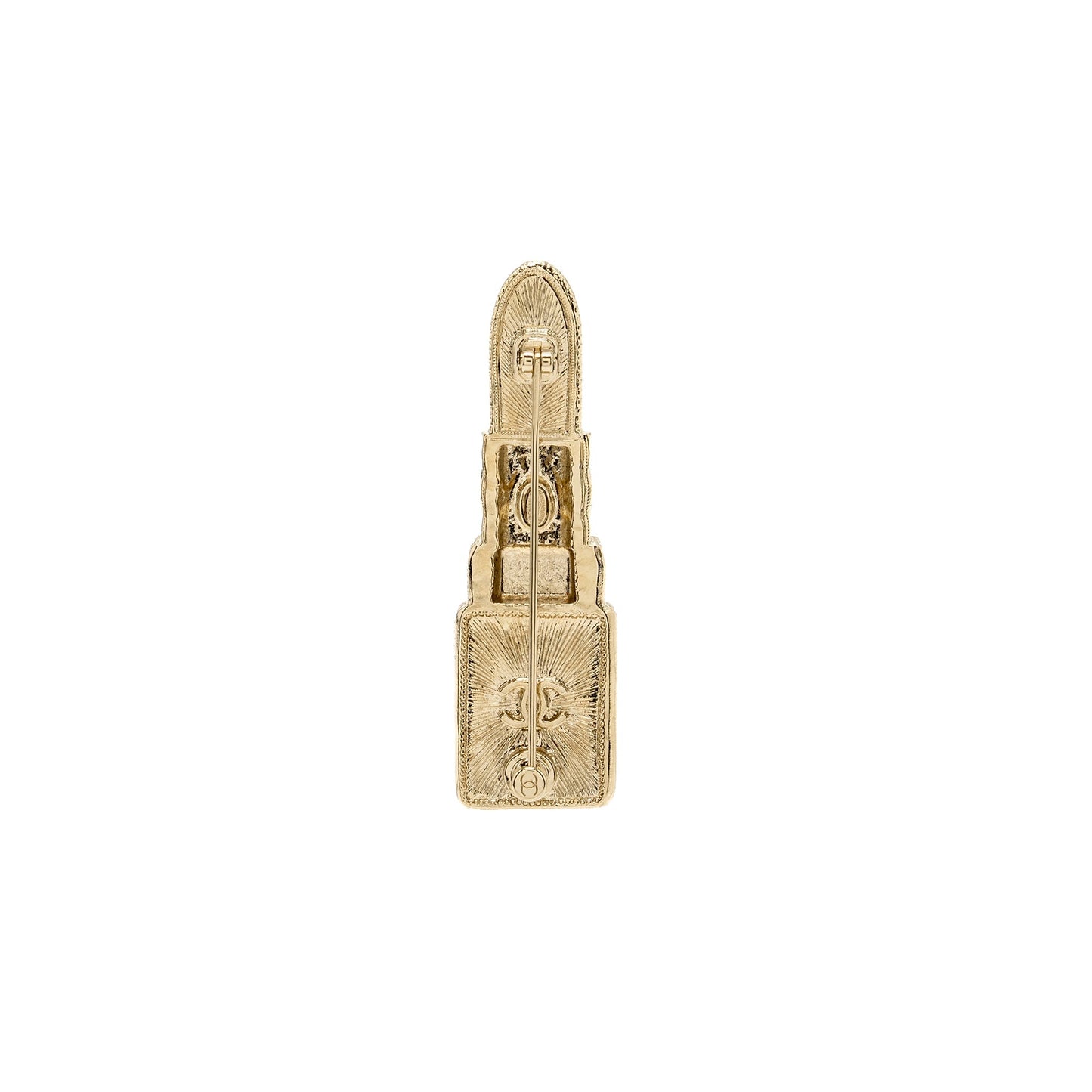 Chanel 22P Lipstick Brooch Crystal Light Tone Gold Handbag