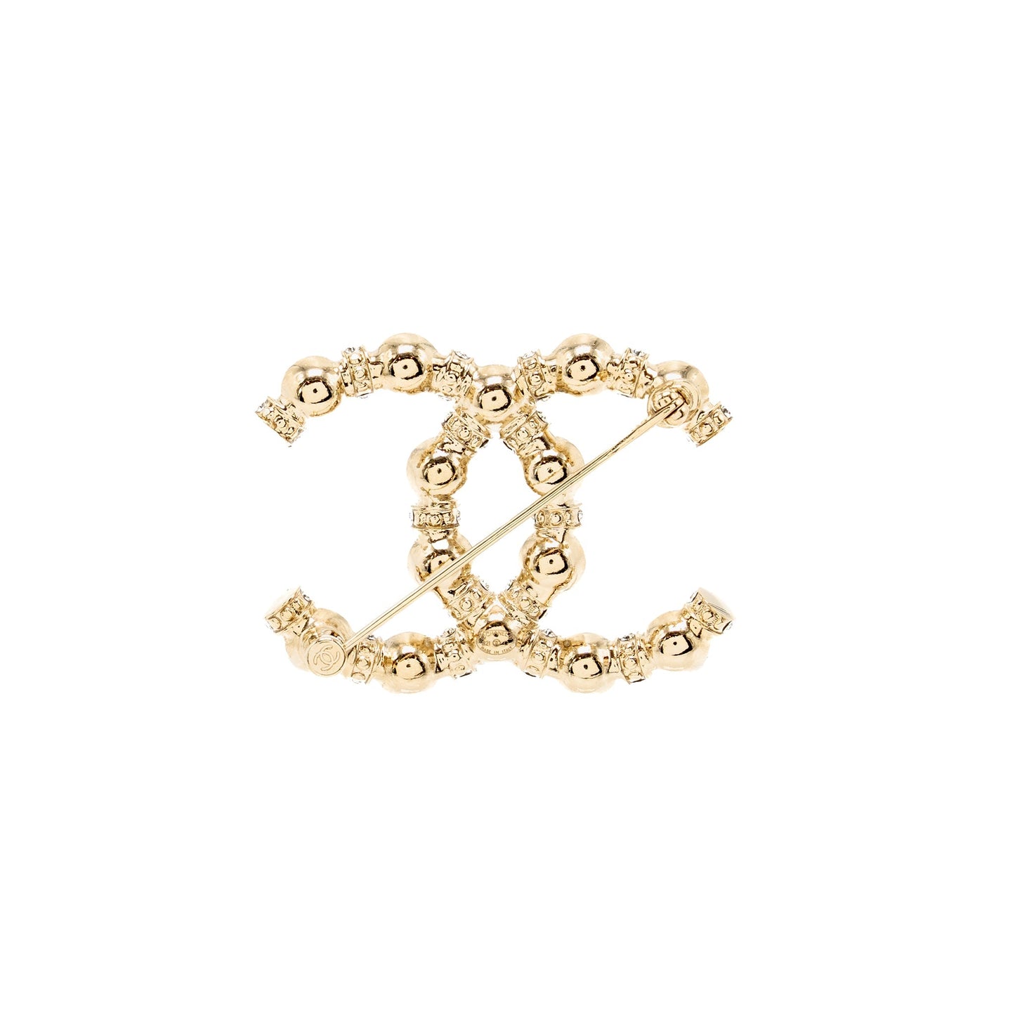 Chanel CC Brooch Pearl Crystal Light Tone Gold Handbag
