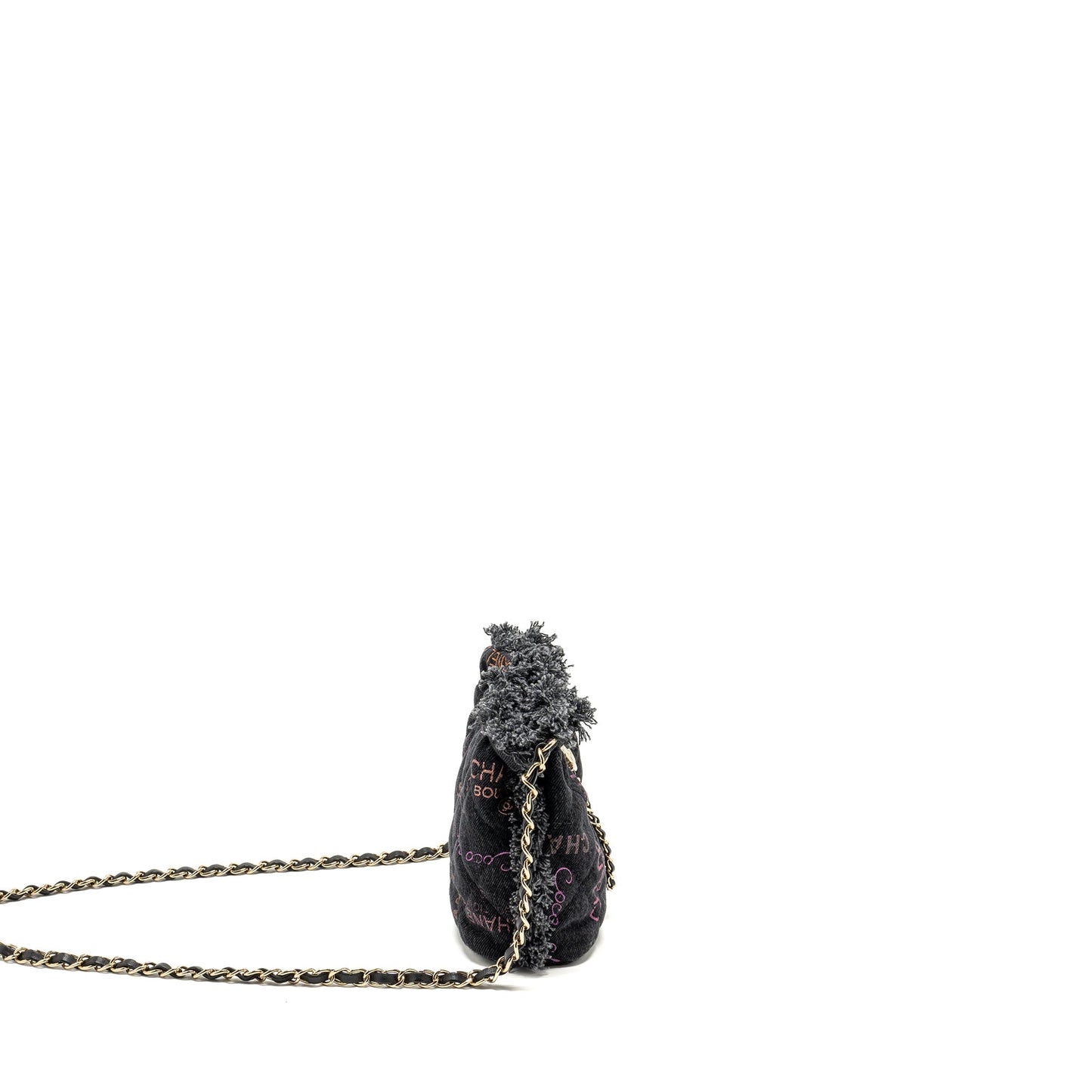 Chanel Bucket Denim LGHW Microchip Black Small Bucket Bag