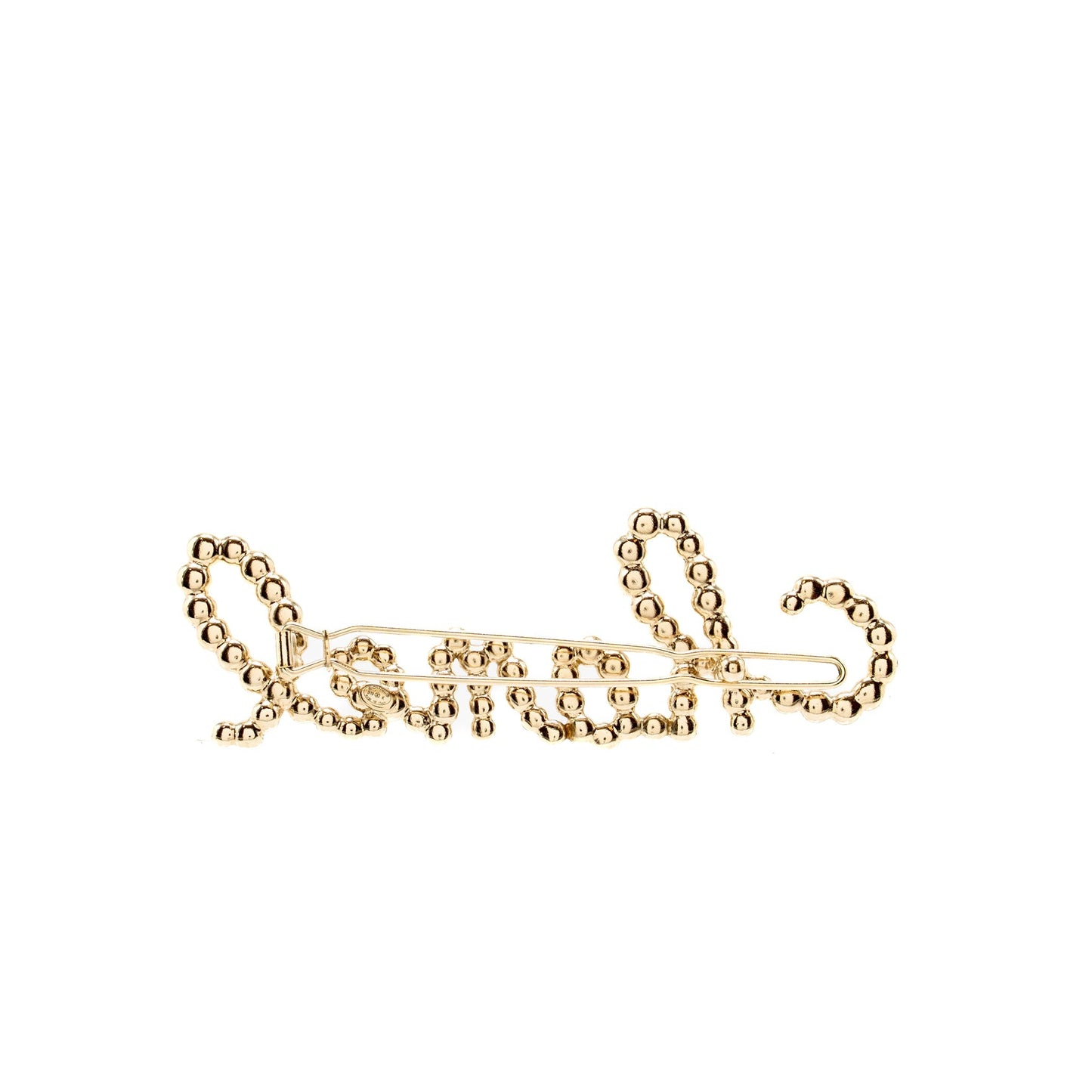 Chanel Letter Hair Clip Crystal Pearl Light Gold Handbag Gold Tone