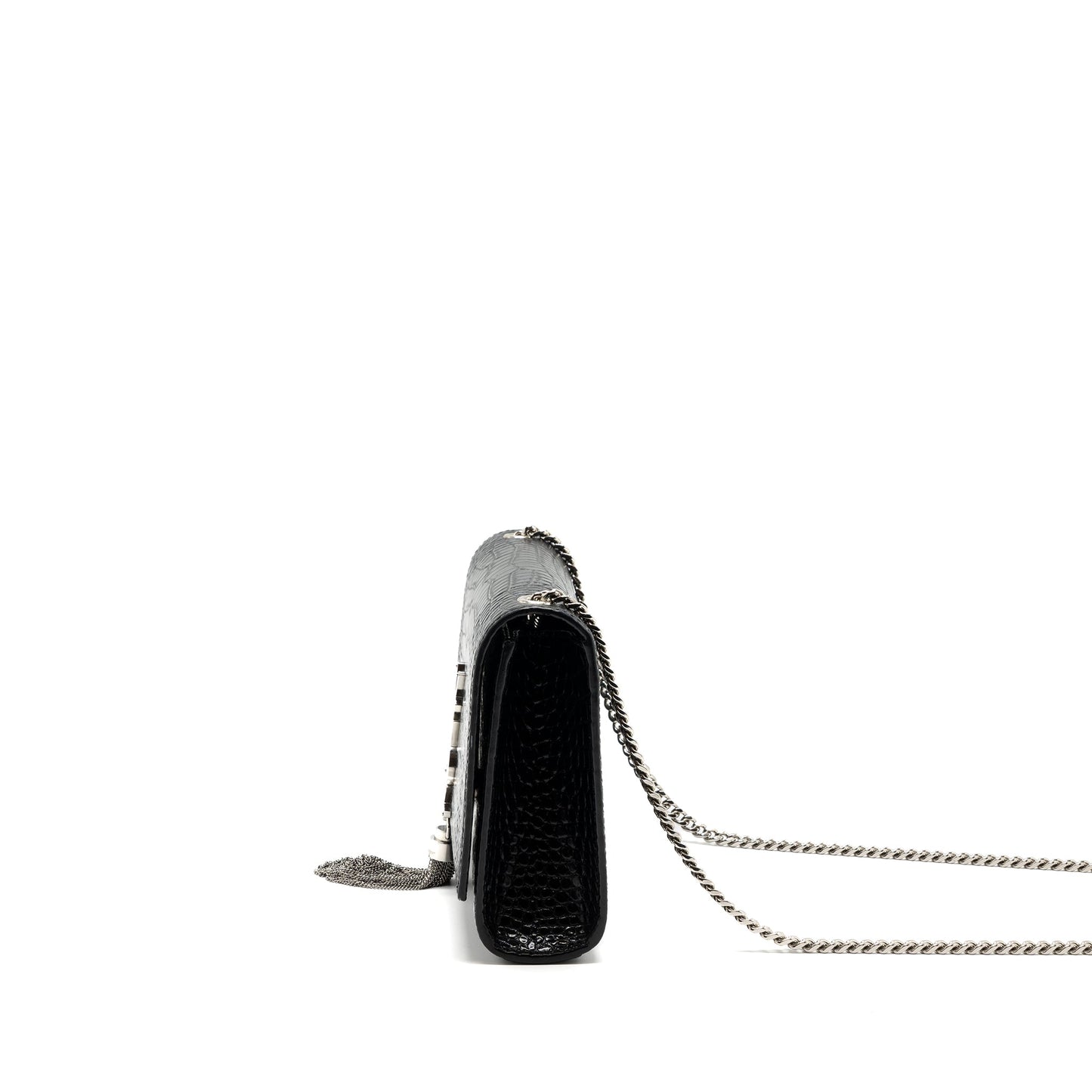 YSL Saint Laurent Kate Tassel Crocodile Calfskin Handbag Black Embossed Travel Bag