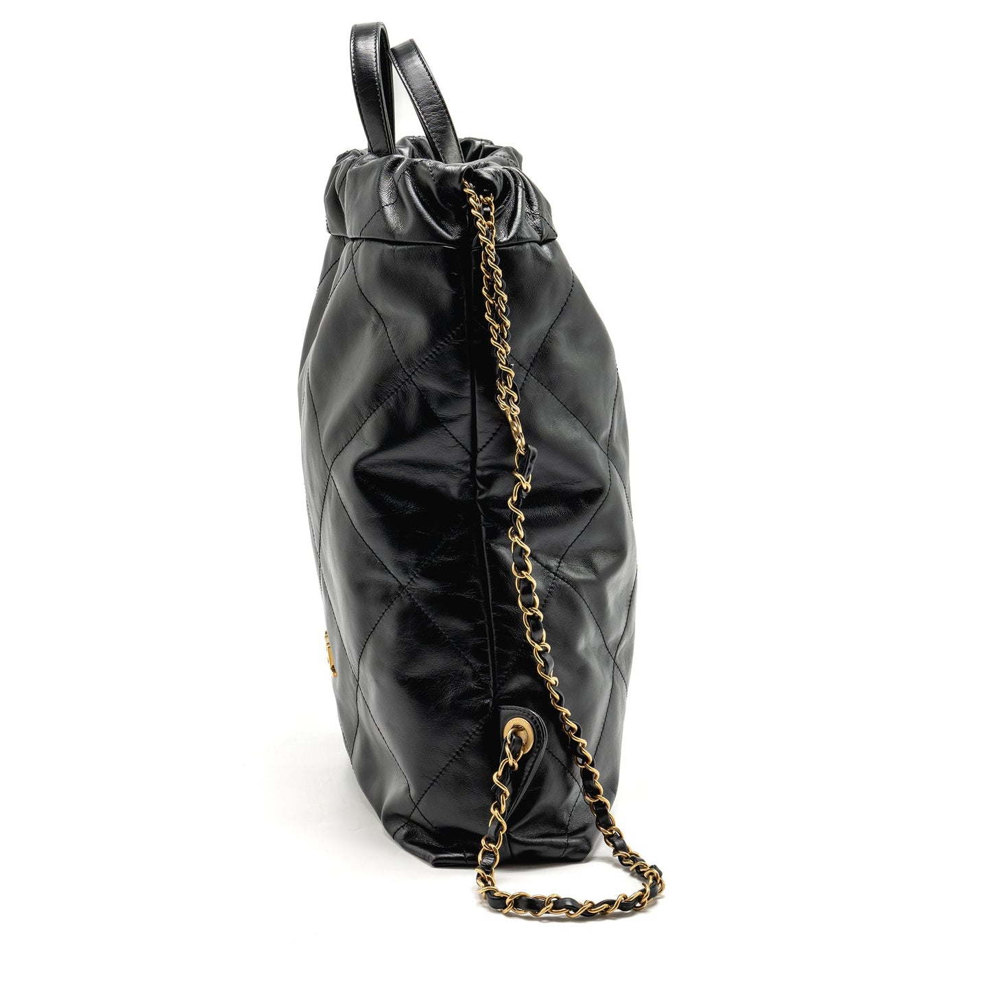 Chanel 22 Backpack Letter Logo Shiny Calfskin Black Gold