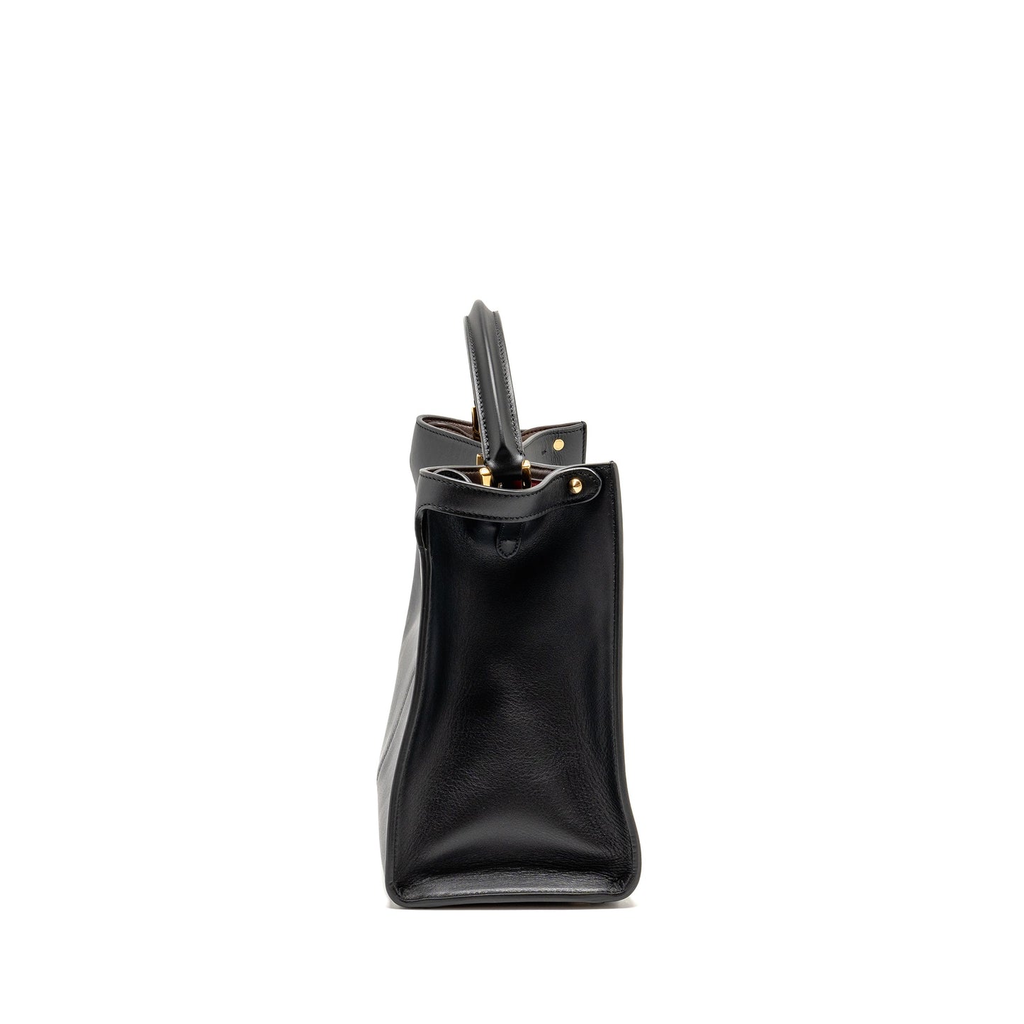 Fendi Peekaboo Lite Calfskin With Flowerland Strap Handbag Black Medium Travel Bag