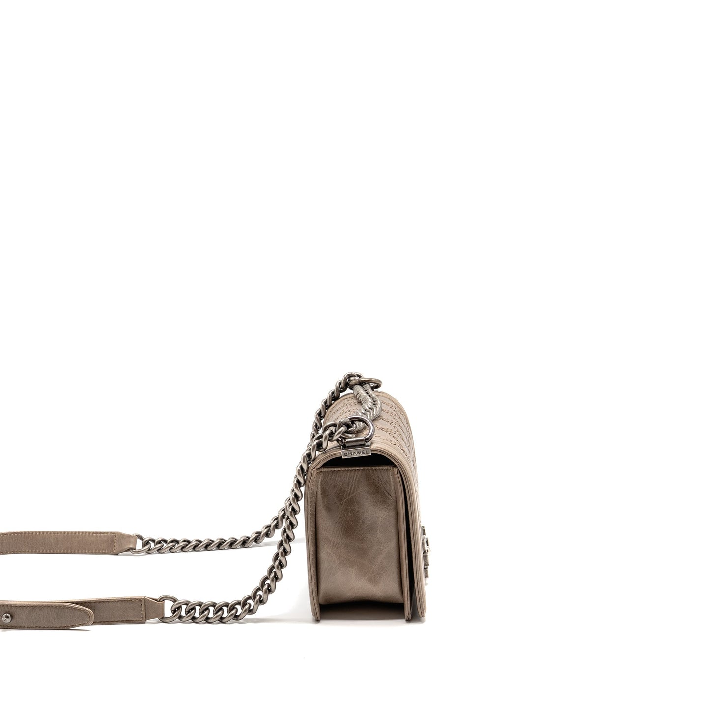 Chanel Boy Quilted Calfskin Ruthenium Hardware Grey Handbag