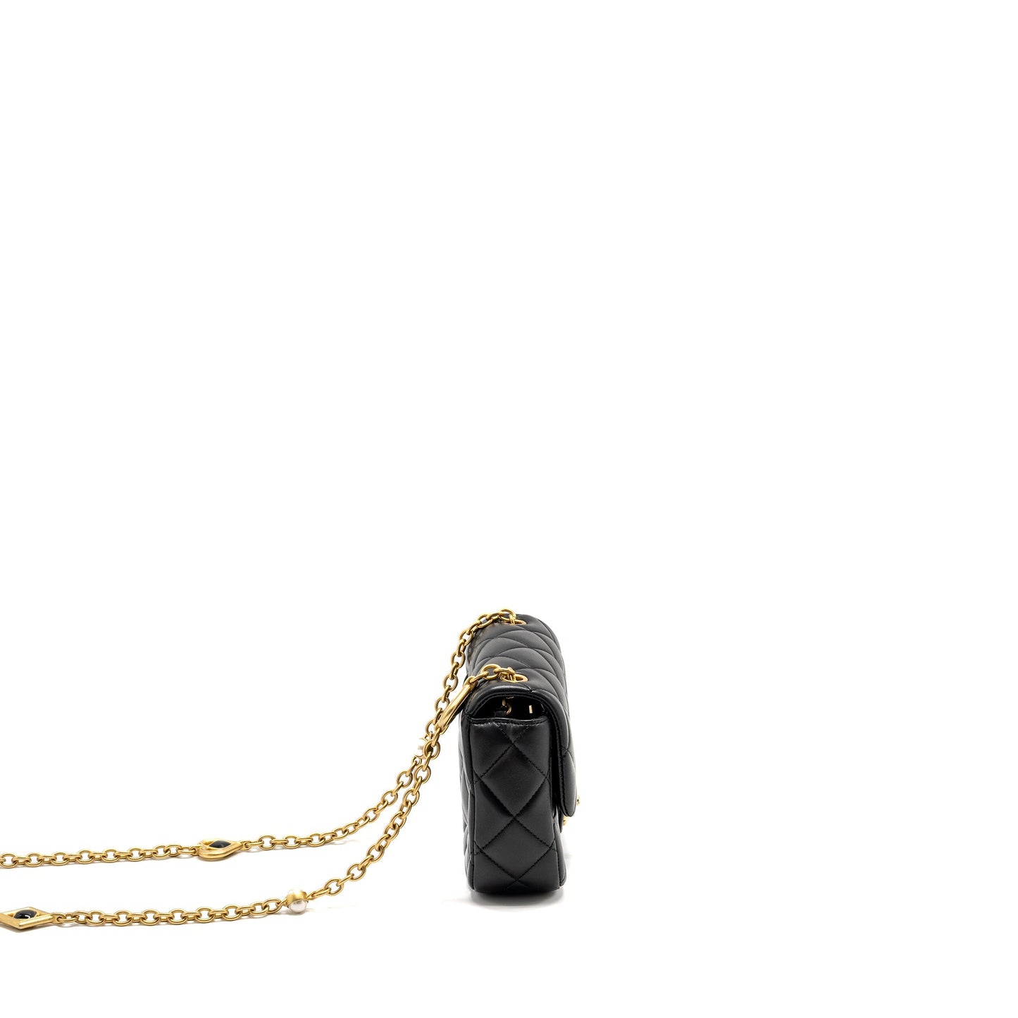Chanel Quilted Flap Heart Charm Lambskin GHW Black Key Chain